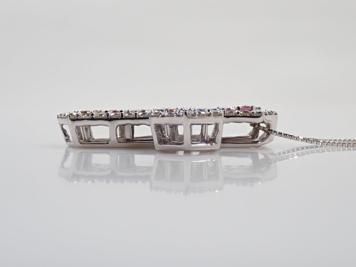 K18WG マルチカラーサファイア0.83ct・ダイヤモンド0.70ct 3WAYクロスペンダント(ネックレス)鑑別書