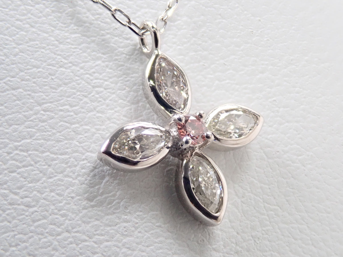 【9/24 22時販売】【カラフリ】Pt900/Pt850 ピンクダイヤモンド 0.03ct・ダイヤモンド0.30ctペンダント(ネックレス)ミニ鑑別カード