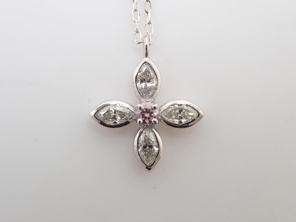 【9/24 22時販売】【カラフリ】Pt900/Pt850 ピンクダイヤモンド 0.03ct・ダイヤモンド0.30ctペンダント(ネックレス)ミニ鑑別カード