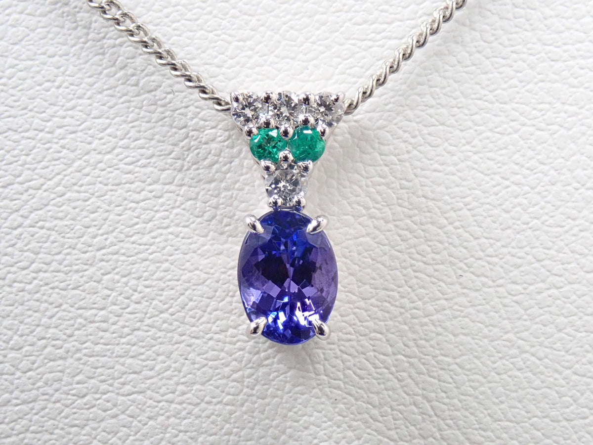 【9/18 22時販売】【カラフリ】Pt900 タンザナイト0.99ct・ダイヤモンド・エメラルド ペンダントトップ鑑別書