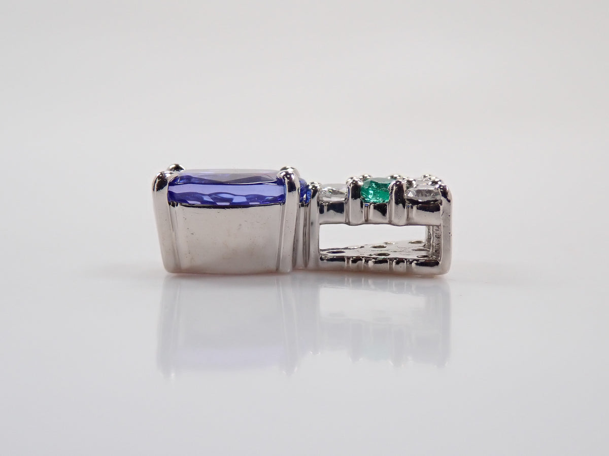 【9/18 22時販売】【カラフリ】Pt900 タンザナイト0.99ct・ダイヤモンド・エメラルド ペンダントトップ鑑別書