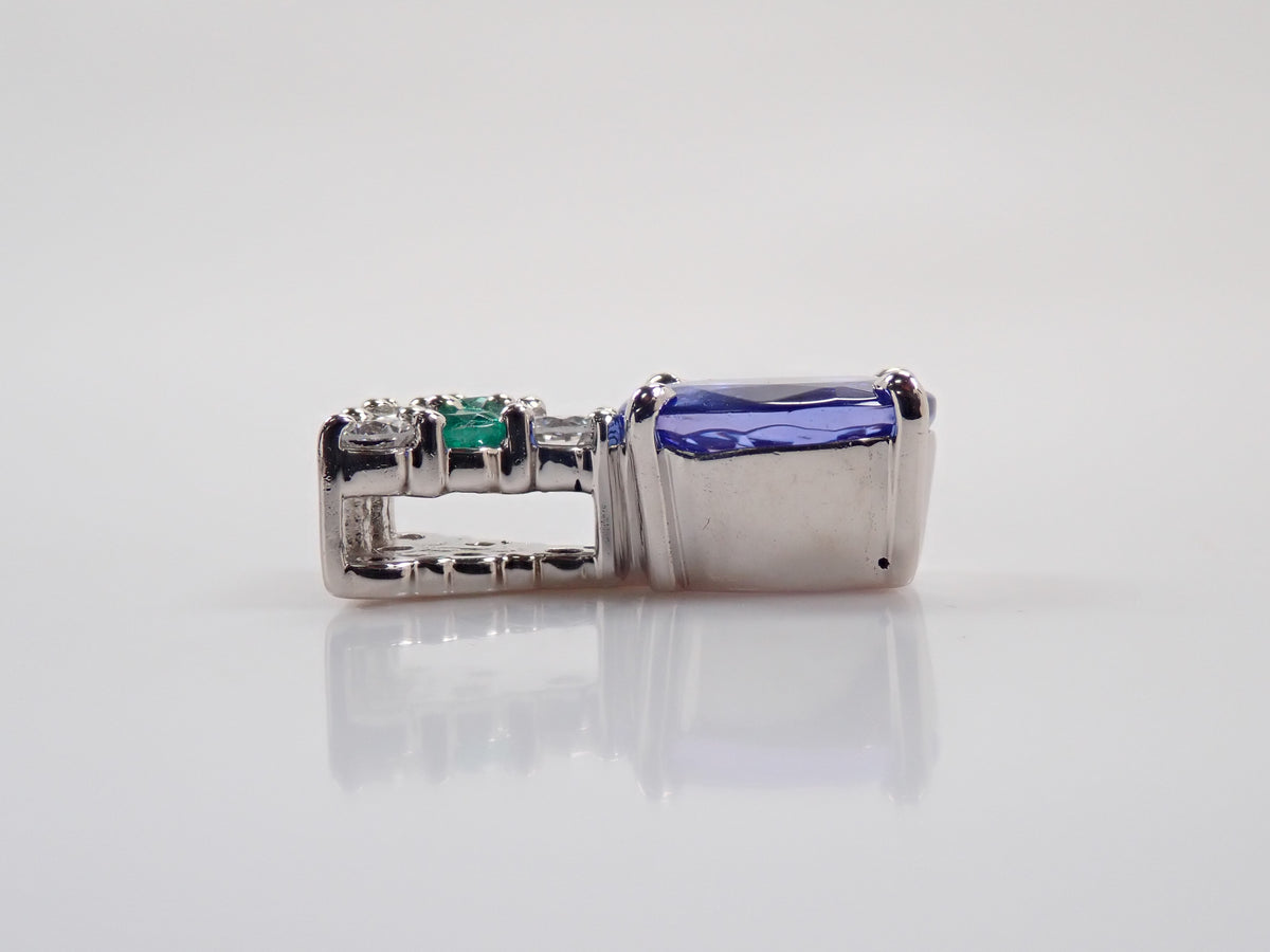 【9/18 22時販売】【カラフリ】Pt900 タンザナイト0.99ct・ダイヤモンド・エメラルド ペンダントトップ鑑別書