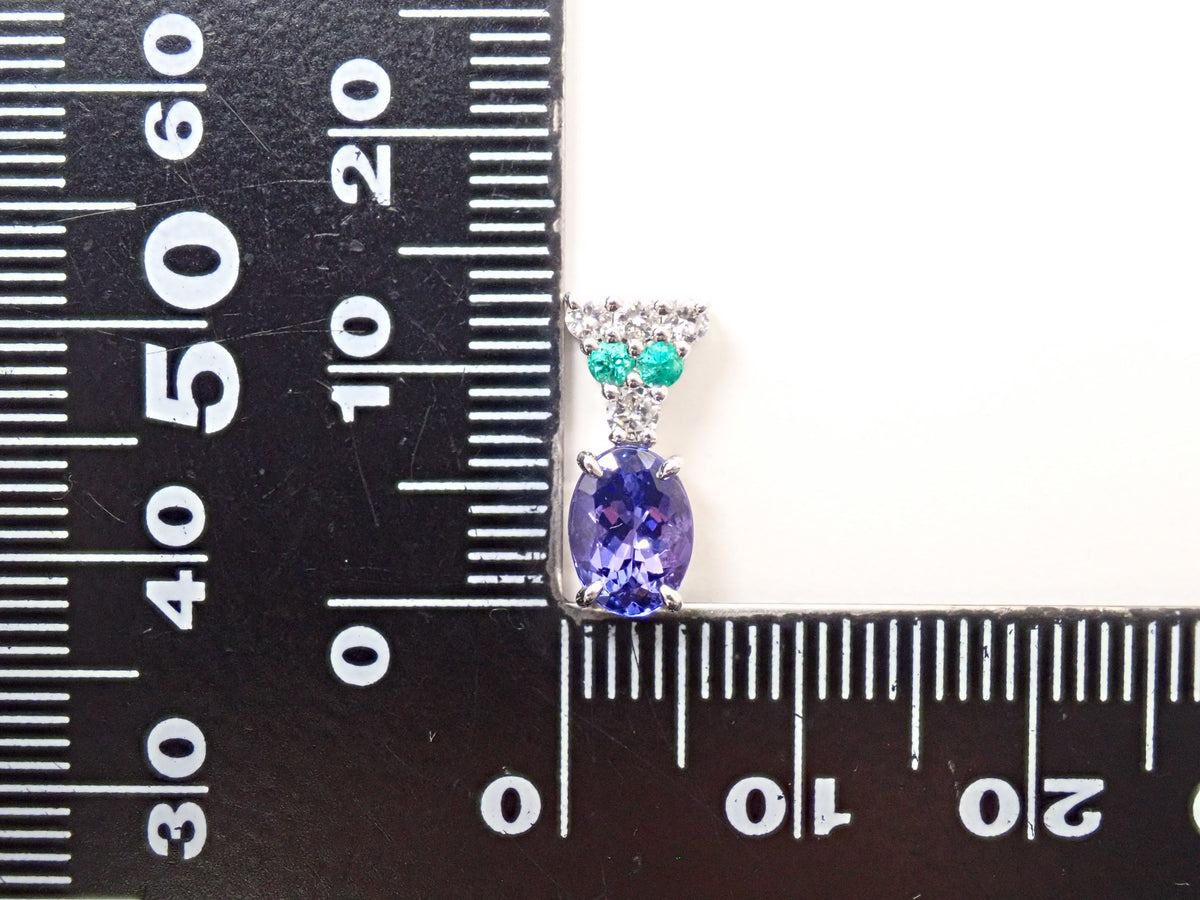 【9/18 22時販売】【カラフリ】Pt900 タンザナイト0.99ct・ダイヤモンド・エメラルド ペンダントトップ鑑別書