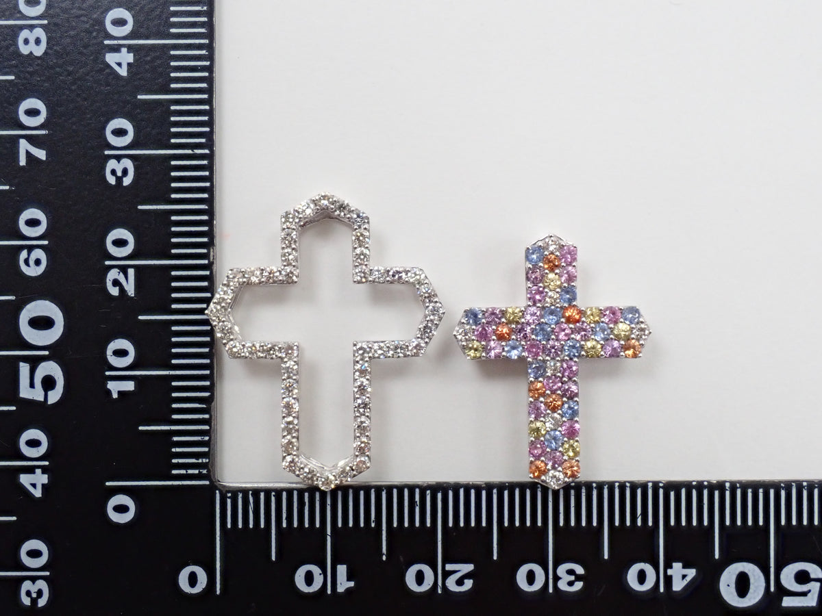 K18WG マルチカラーサファイア0.83ct・ダイヤモンド0.70ct 3WAYクロスペンダント(ネックレス)鑑別書
