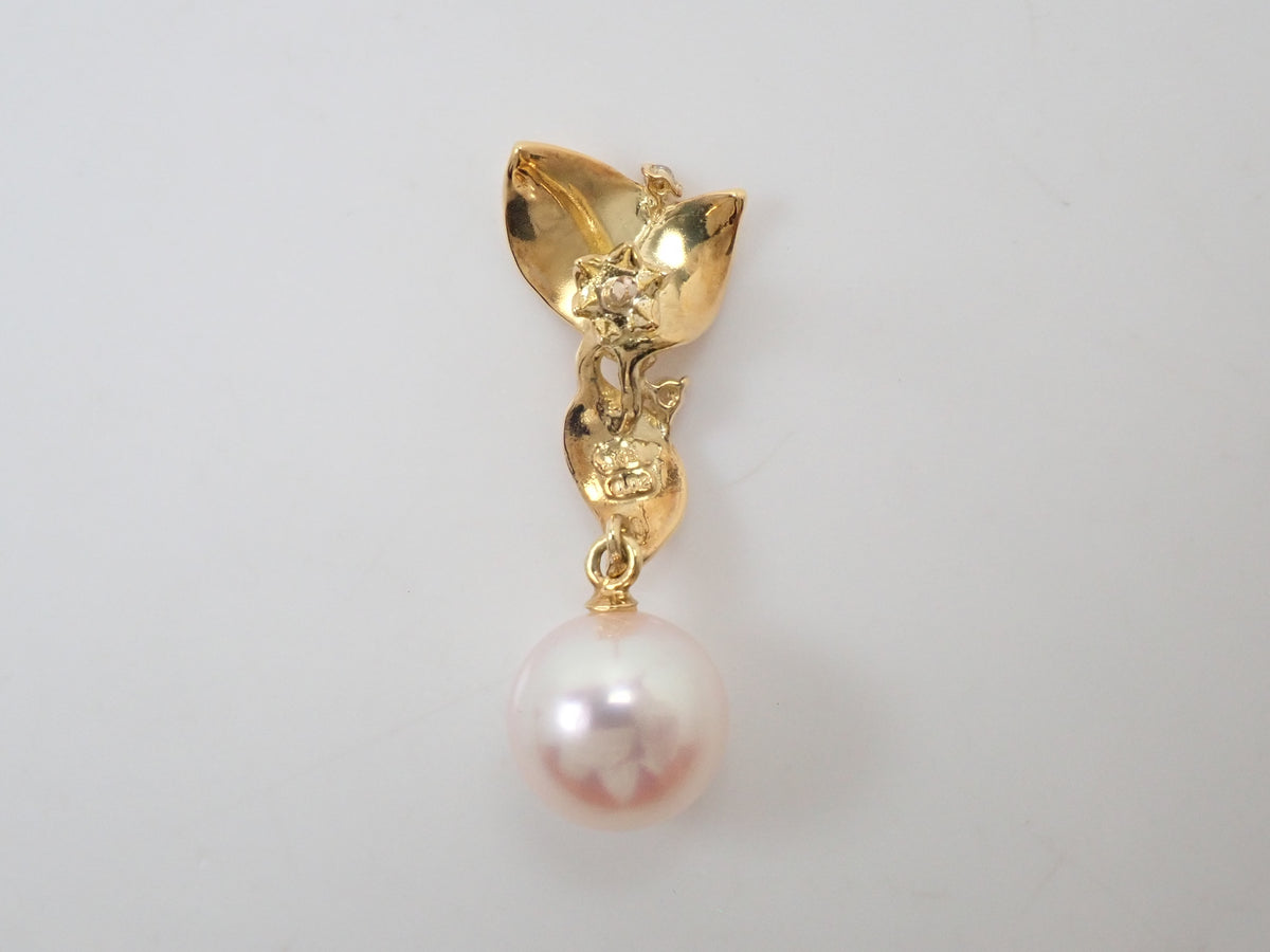 【10/7 22時販売】【カラフリ】K18 オーロラ天女 アコヤ真珠(アコヤパール) ダイヤモンド0.02ct ブローチ 真科研