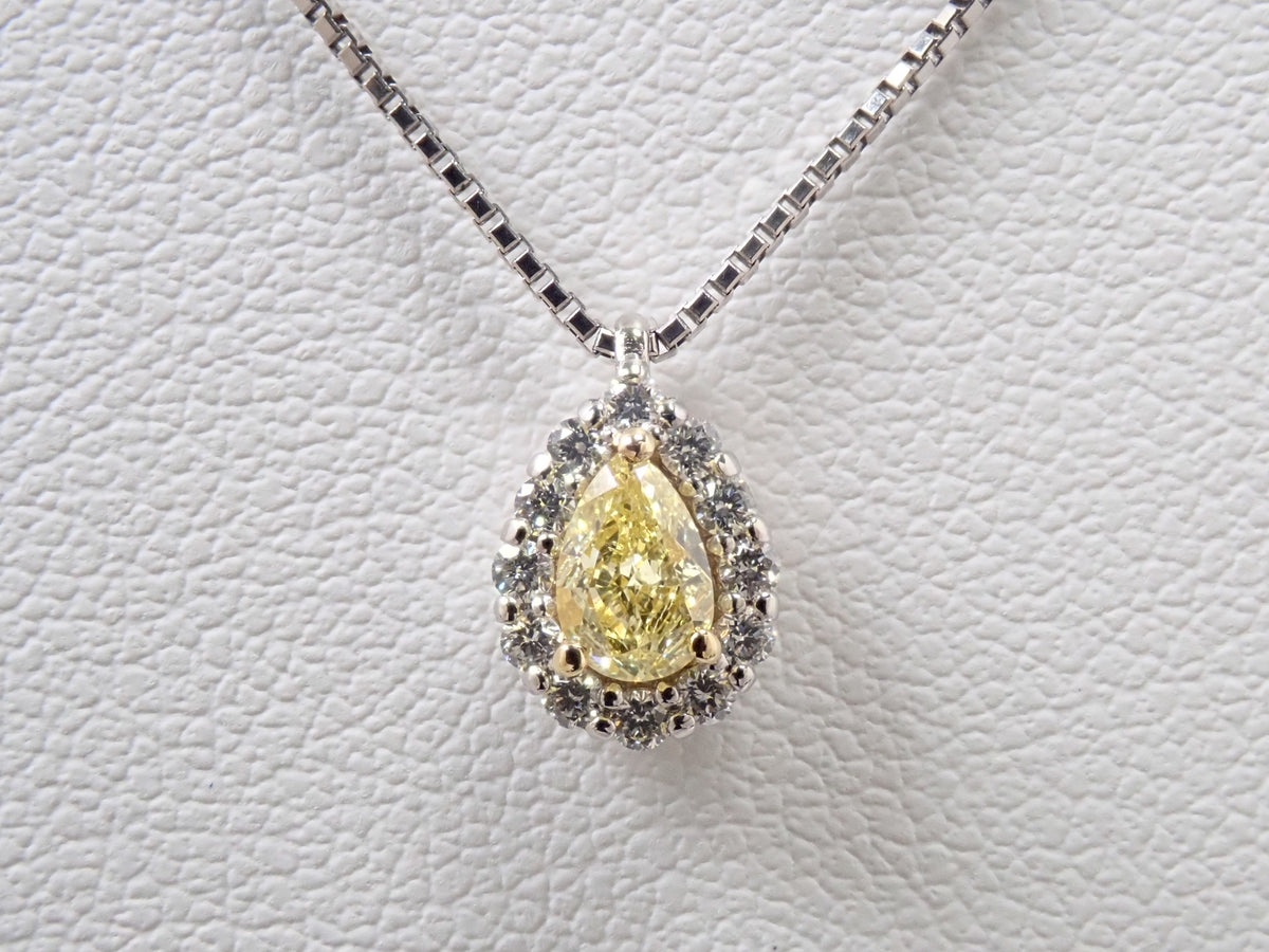 【10/31(土)AM10時〆:抽選販売12】Pt950/K18 イエローダイヤモンド 0.263ct(FANCY INTENSE YELLOW) ダイヤモンド0.10ctペンダント(ネックレス)中宝鑑
