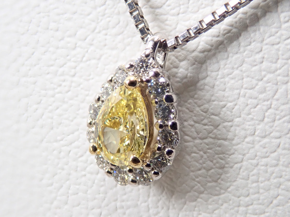 【10/31(土)AM10時〆:抽選販売12】Pt950/K18 イエローダイヤモンド 0.263ct(FANCY INTENSE YELLOW) ダイヤモンド0.10ctペンダント(ネックレス)中宝鑑