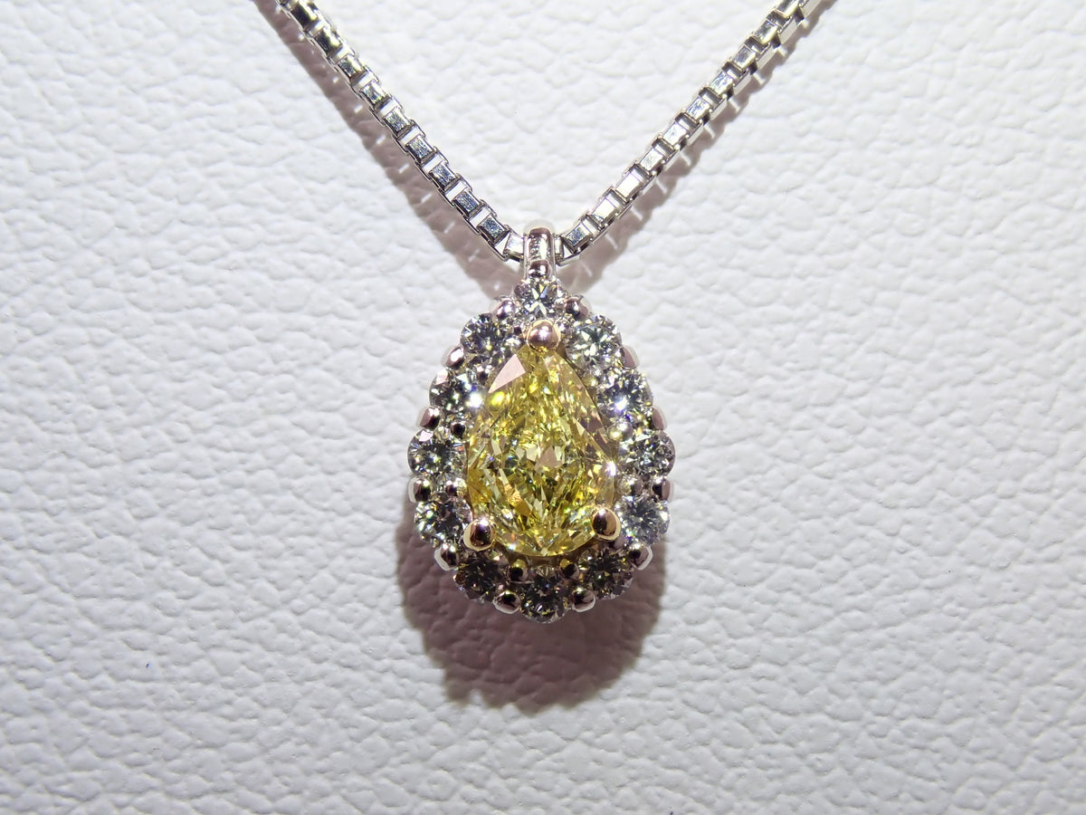 【10/31(土)AM10時〆:抽選販売12】Pt950/K18 イエローダイヤモンド 0.263ct(FANCY INTENSE YELLOW) ダイヤモンド0.10ctペンダント(ネックレス)中宝鑑