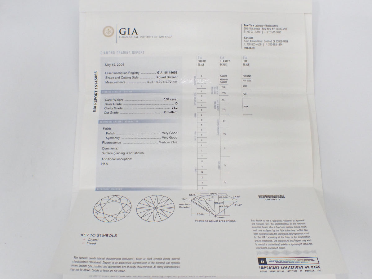 【10/11 22時販売】《限定1石》GIA鑑定書付き Dカラー/4.3mm/0.31ct/VS-2 EXCELLENT(H&A) ダイヤモンド《複数購入割引有》