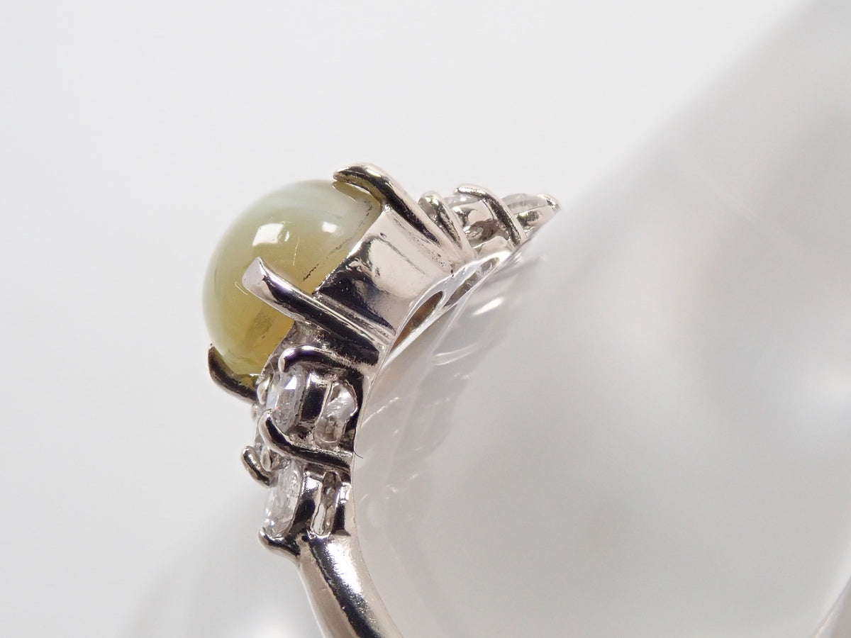 【10/19 22時販売】【カラフリ】Pt900 クリソベリルキャッツアイ 2.35ct ダイヤモンド0.31ctリング鑑別書
