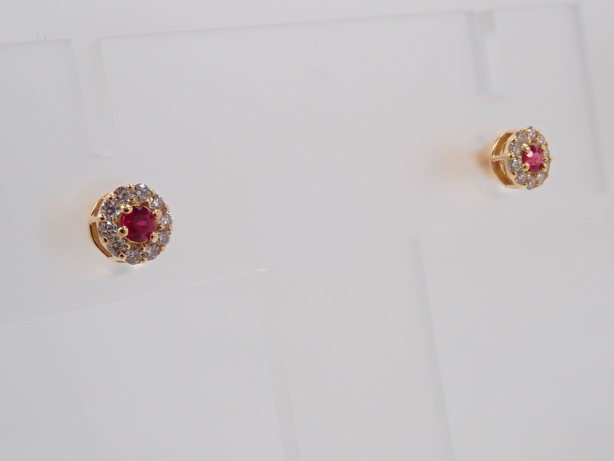 【編號22602846】K18 紅寶石 0.03ct/0.03ct 鑽石 0.04ct/0.04ct 耳環(附鑑定書)
