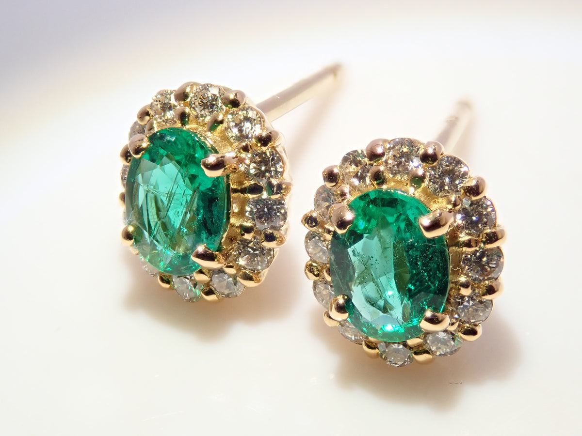 【10/31(土)AM10時〆:抽選販売08】K18 コロンビア産エメラルド 0.17 0.18ct ダイヤモンド D0.09ct D0.09ctピアス鑑別書