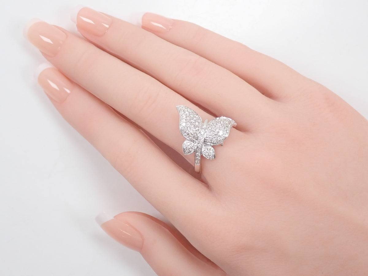 【10/26 22時販売】【カラフリ】K18WG ダイヤモンド 0.88ct 蝶モチーフ リング