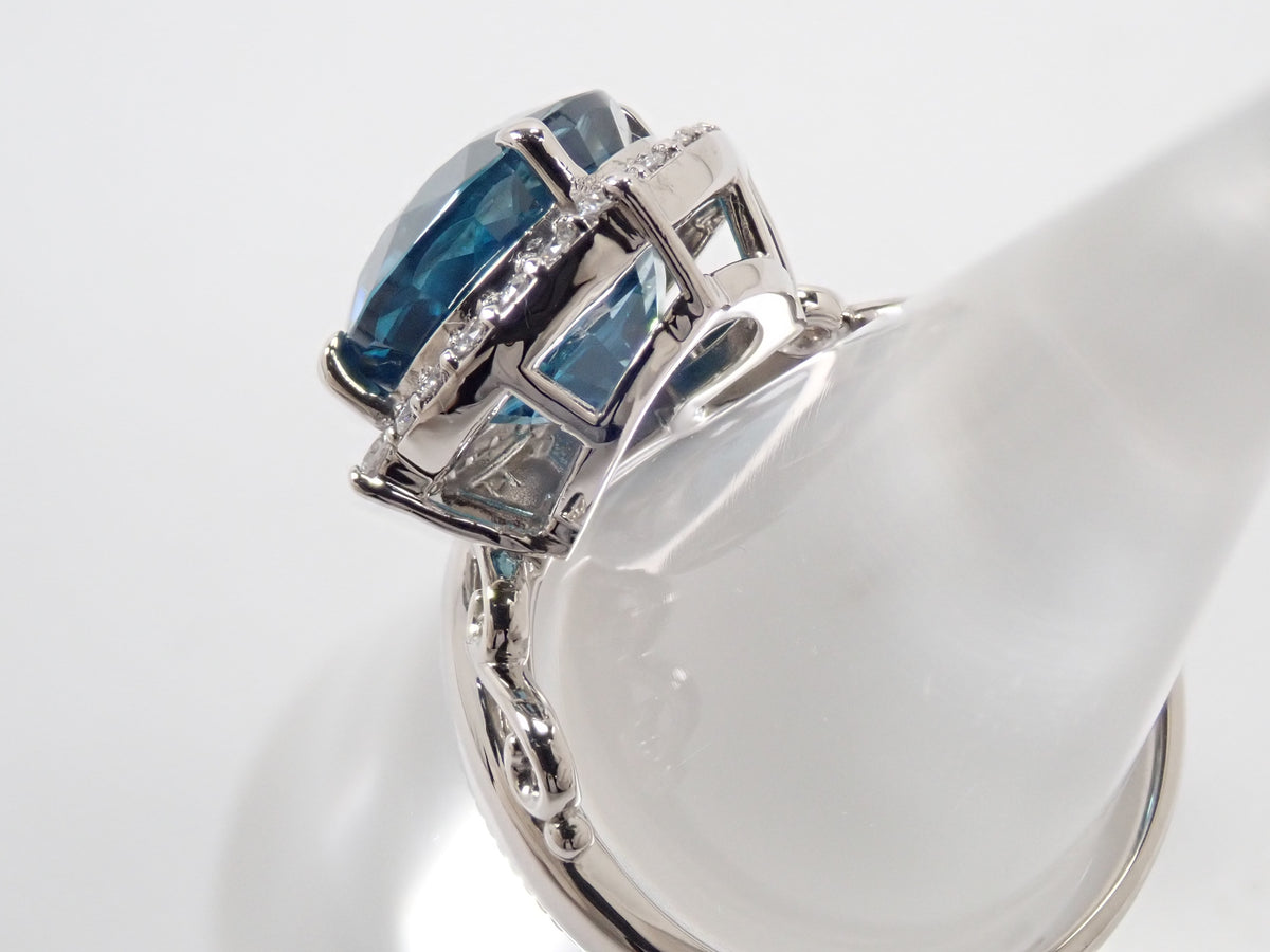 【10/28 22時販売】【カラフリ】Pt900 ブルージルコン(ラタナキリブルー) 7.7ct ダイヤモンド0.27ctリング鑑別書