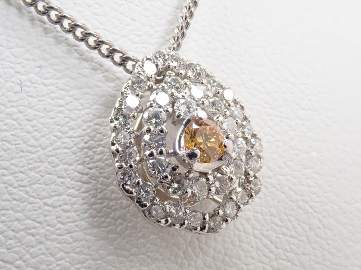 【10/31(土)AM10時〆:抽選販売05】Pt950 イエローダイヤモンド 3.0mm/0.103ct(FANCY VIVID ORANGY YELLOW) ダイヤモンド0.50ctペンダントトップ(ネックレストップ)中宝