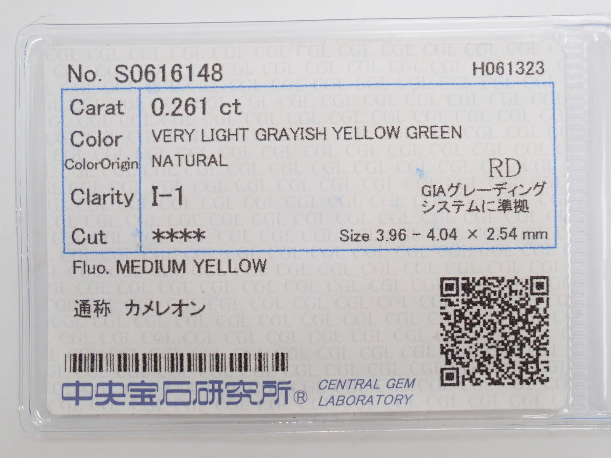 【10/31(土)AM10時〆:抽選販売04】Pt900 カメレオンダイヤモンド(VERY LIGHT GRAYISH YELLOW GREEN) 4.0mm/0.261ct ダイヤモンド 0.22ctペンダントトップ(ネックレストップ)中宝