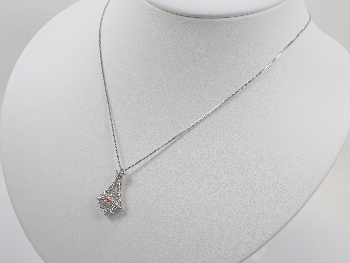 【10/26 22時販売】【カラフリ】Pt950/Pt850 ピンクダイヤモンド 0.076ct ダイヤモンド 0.73ct ブーケモチーフ ペンダント(ネックレス) 鑑別書