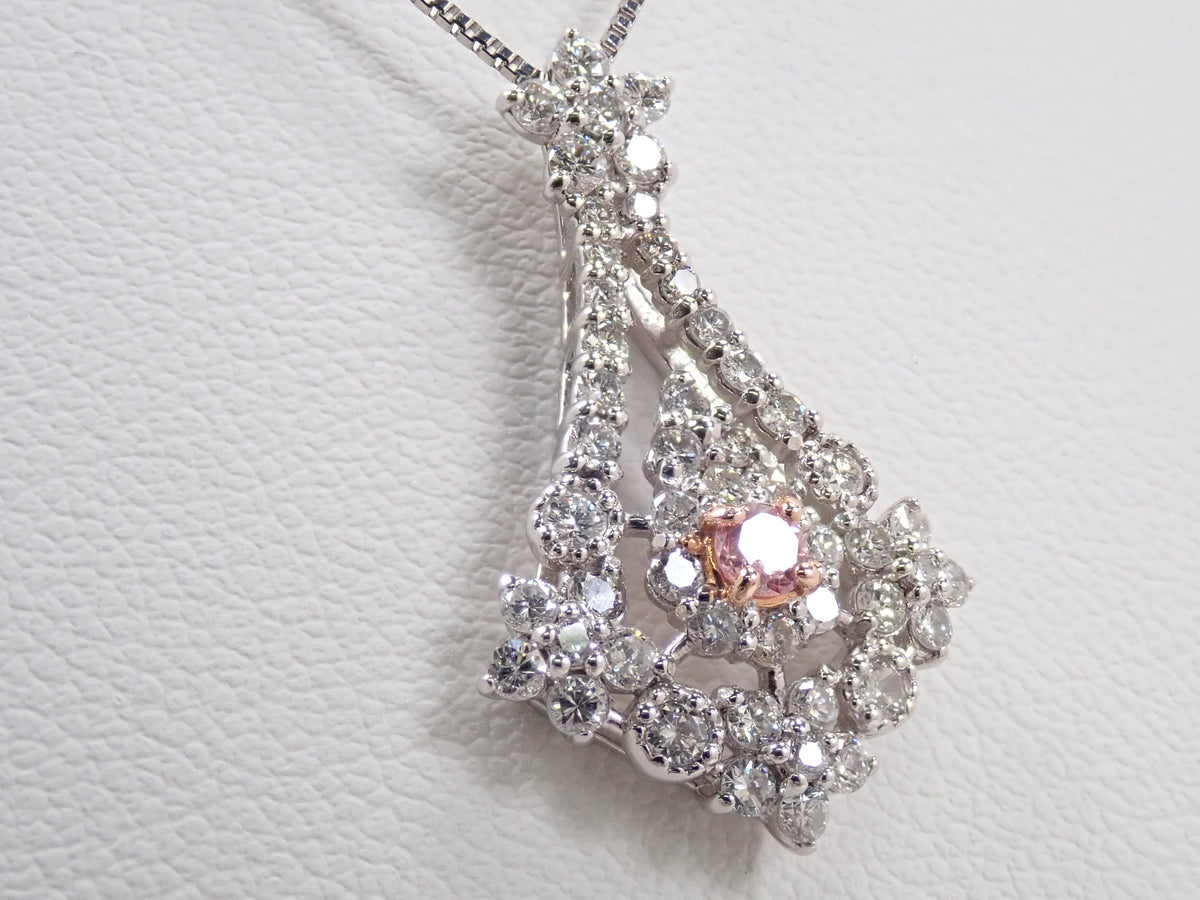【10/26 22時販売】【カラフリ】Pt950/Pt850 ピンクダイヤモンド 0.076ct ダイヤモンド 0.73ct ブーケモチーフ ペンダント(ネックレス) 鑑別書