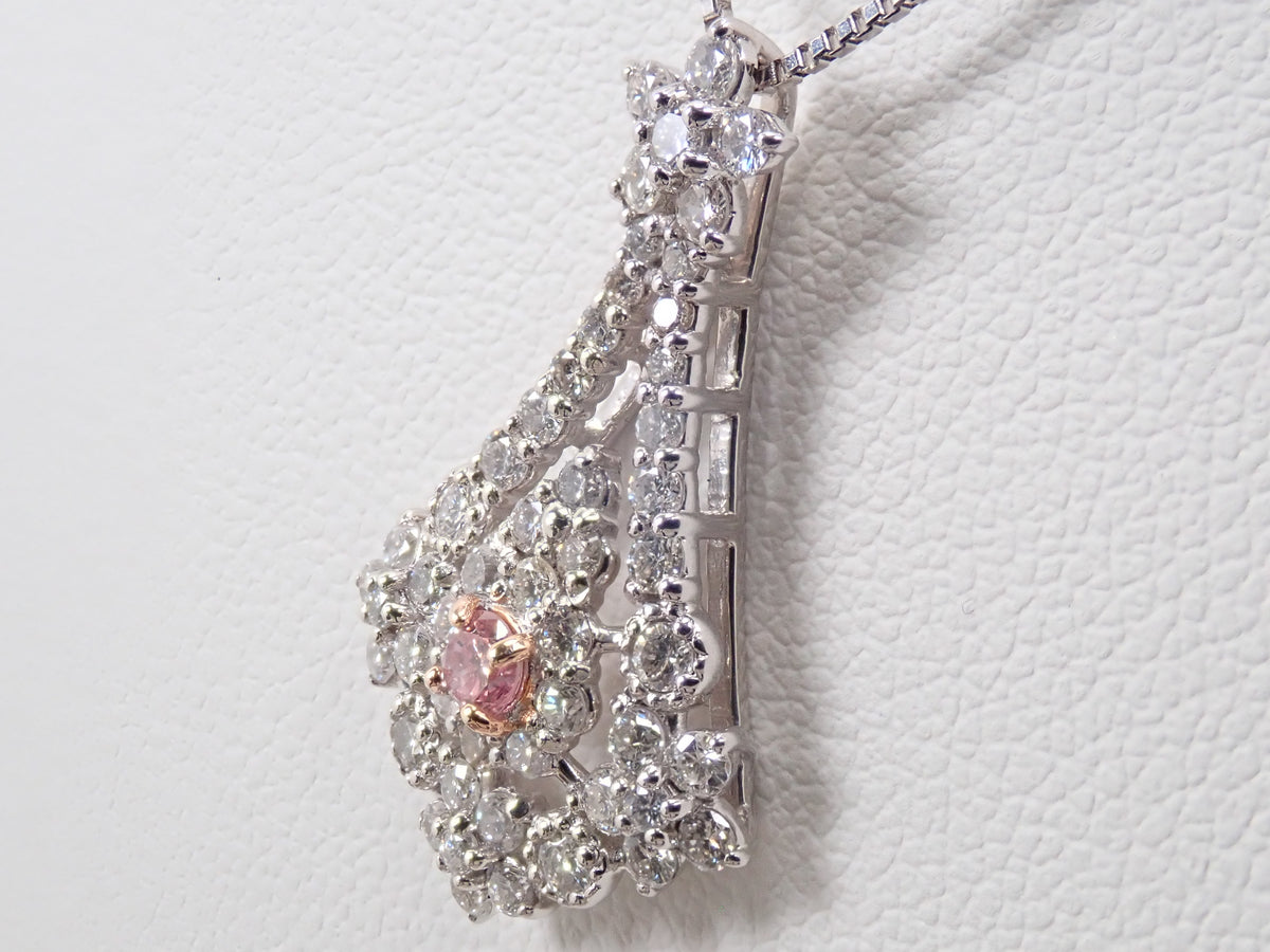 【10/26 22時販売】【カラフリ】Pt950/Pt850 ピンクダイヤモンド 0.076ct ダイヤモンド 0.73ct ブーケモチーフ ペンダント(ネックレス) 鑑別書