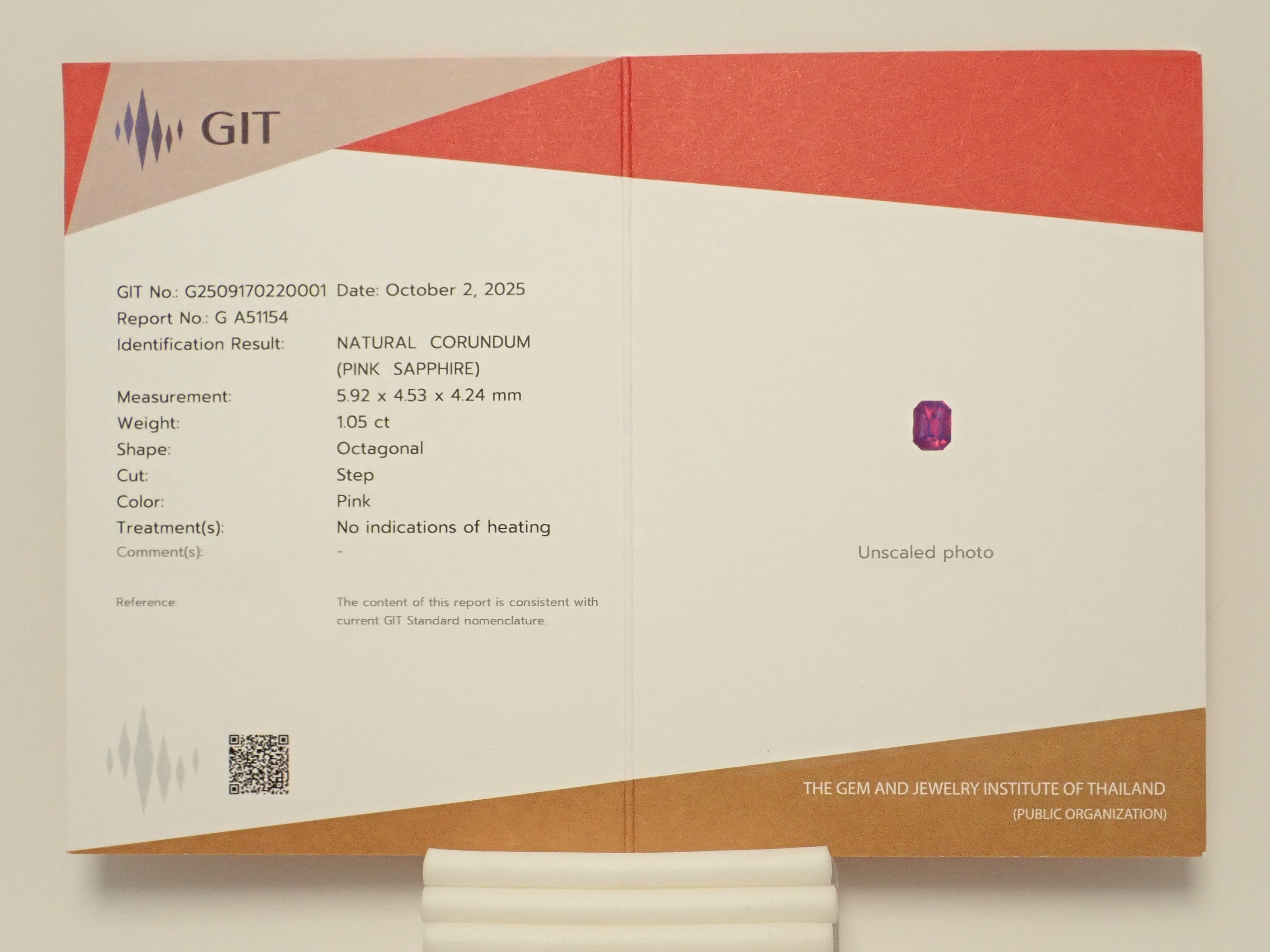 【抽選販売:10/31(金)10時am〆】マダガスカル産シルキーピンクサファイア 1.050ctルース GIT