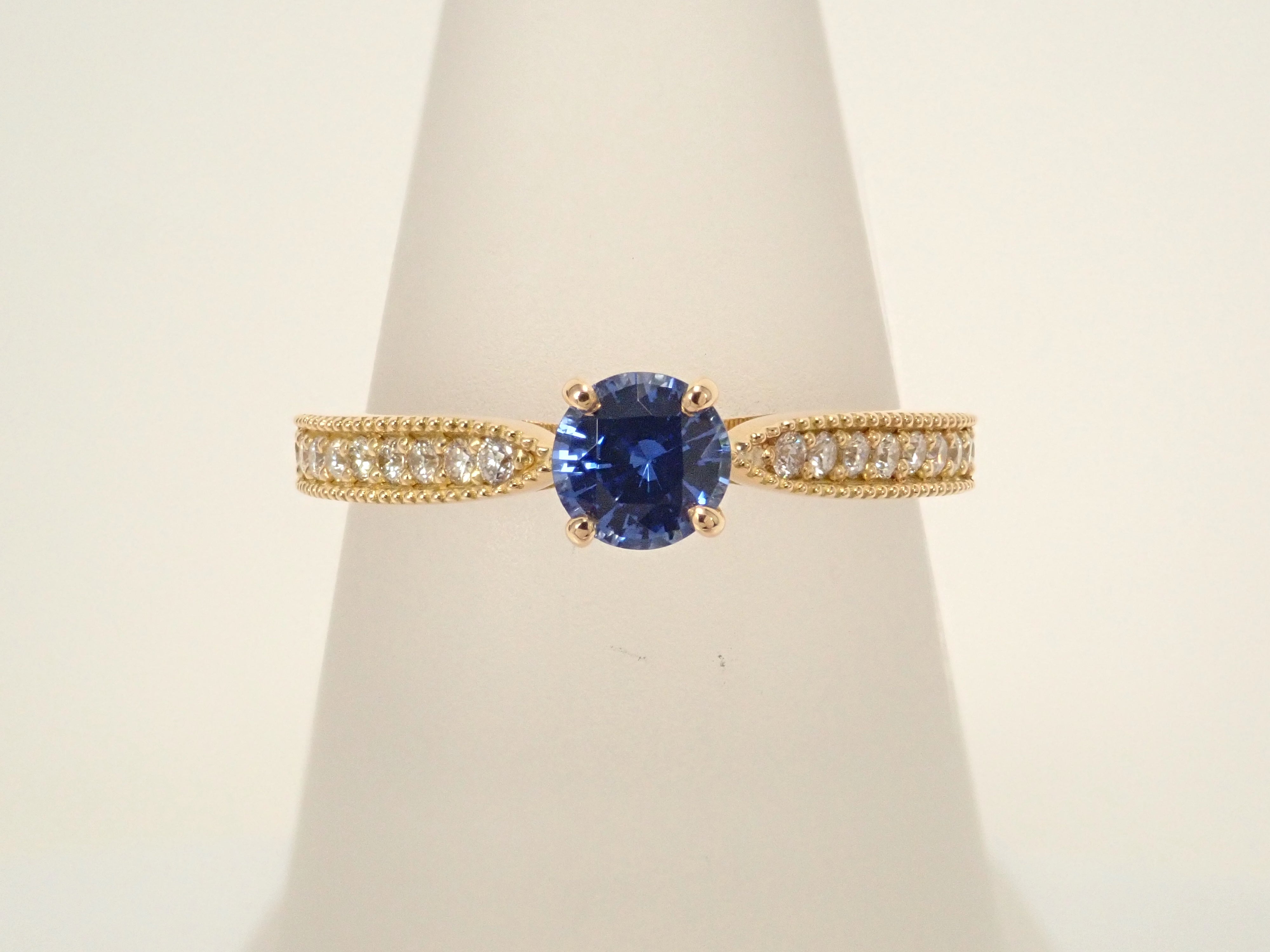 【抽選販売110904】K18YG コーンフラワーブルーサファイア 4.5mm/0.41ct・アウイナイト・パライバトルマリン リング