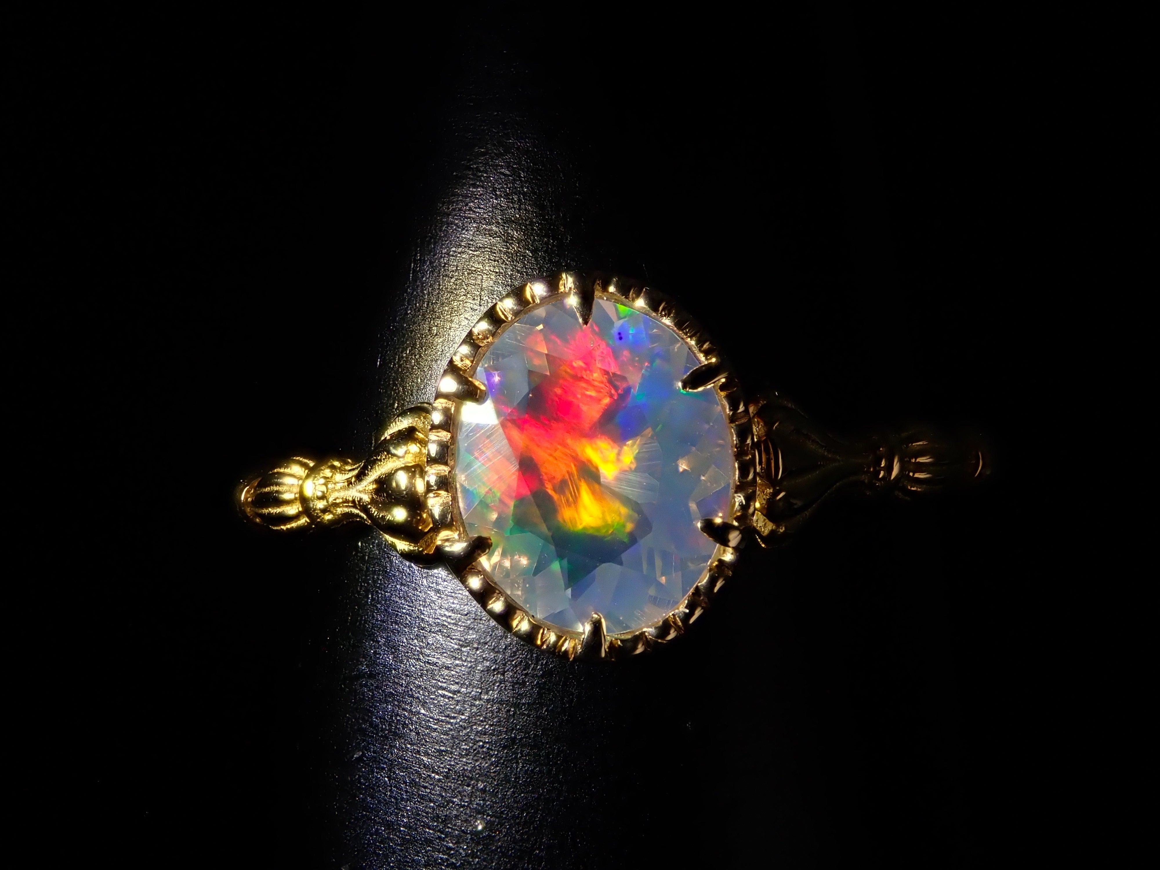 【12/12 22時販売】K18YGメキシコ産ウォーターオパール(ファセットカット) 0.457ct リング