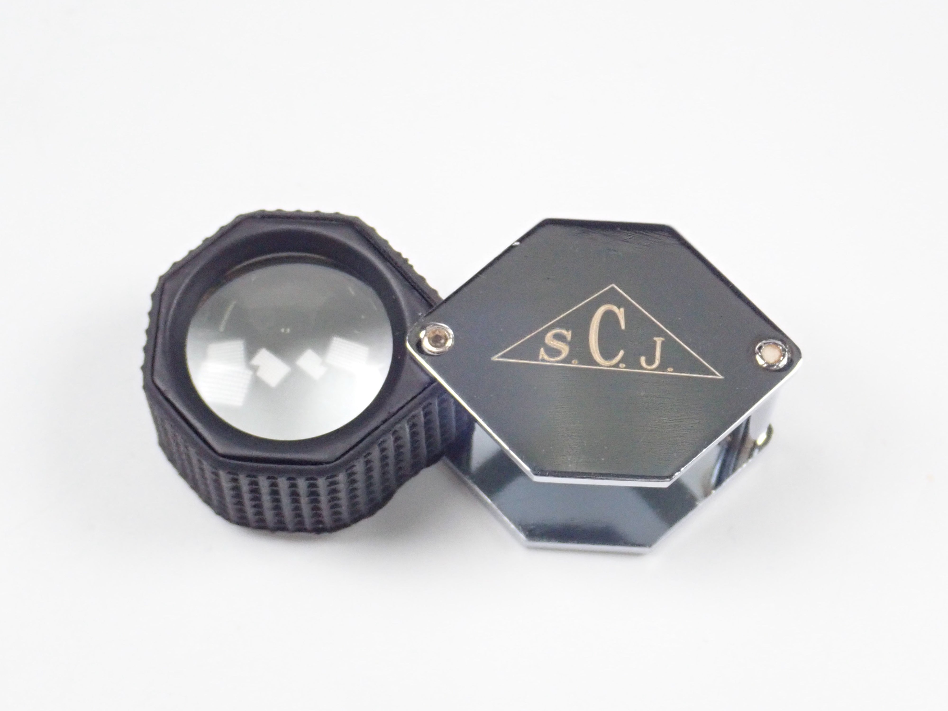 【宝石商の道具】ルーペ(倍率10倍)・ピンセット・ルース2石の4点セット