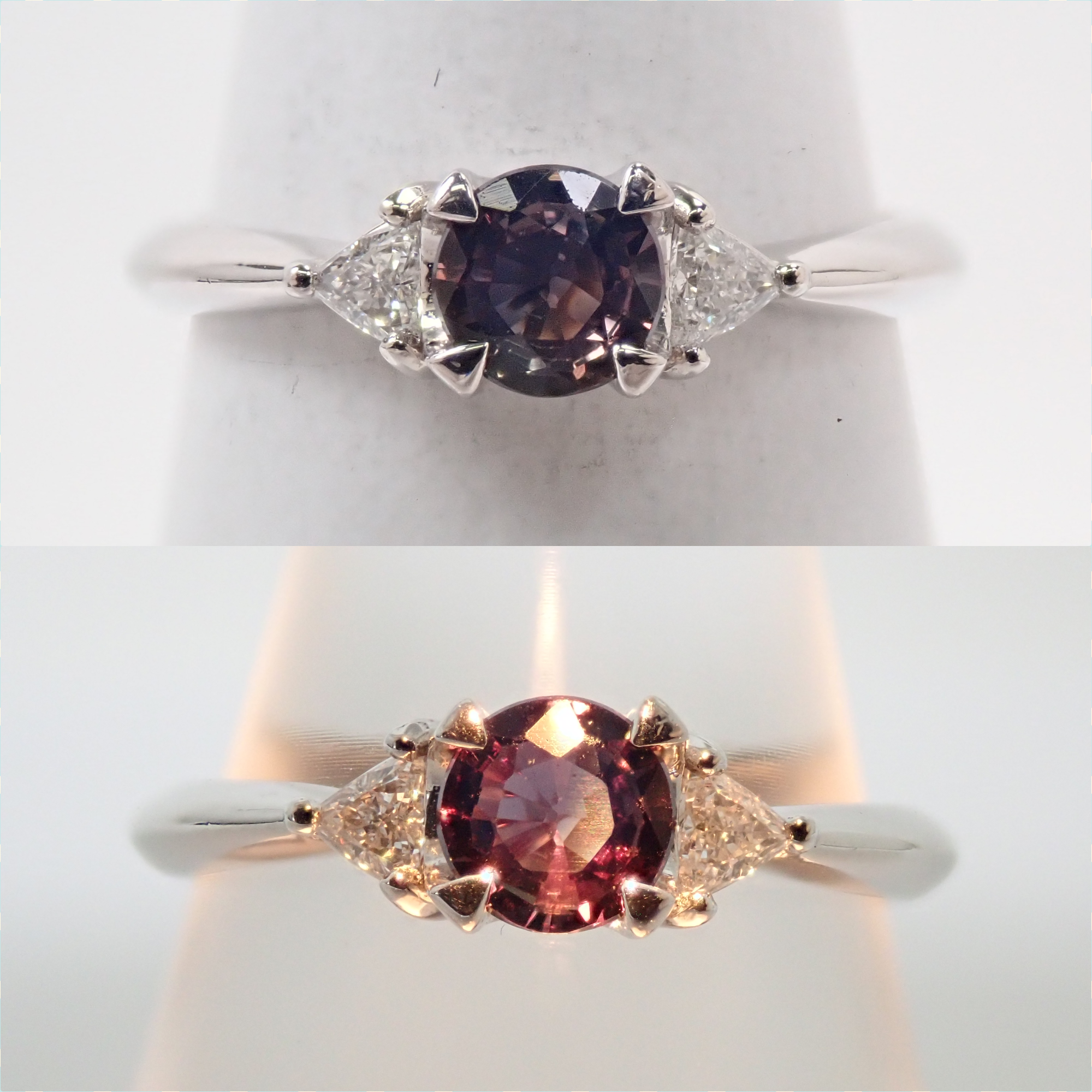 【8/31 22時販売】【カラフリ】Pt900 カラーチェンジサファイア0.446ct ダイヤモンド0.12ctリング鑑別書