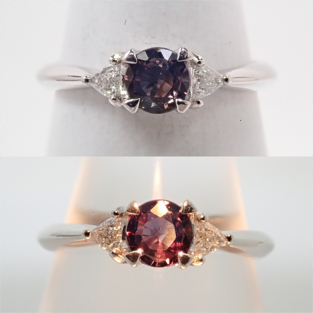 Pt900 カラーチェンジサファイア0.446ct ダイヤモンド0.12ctリング鑑別書