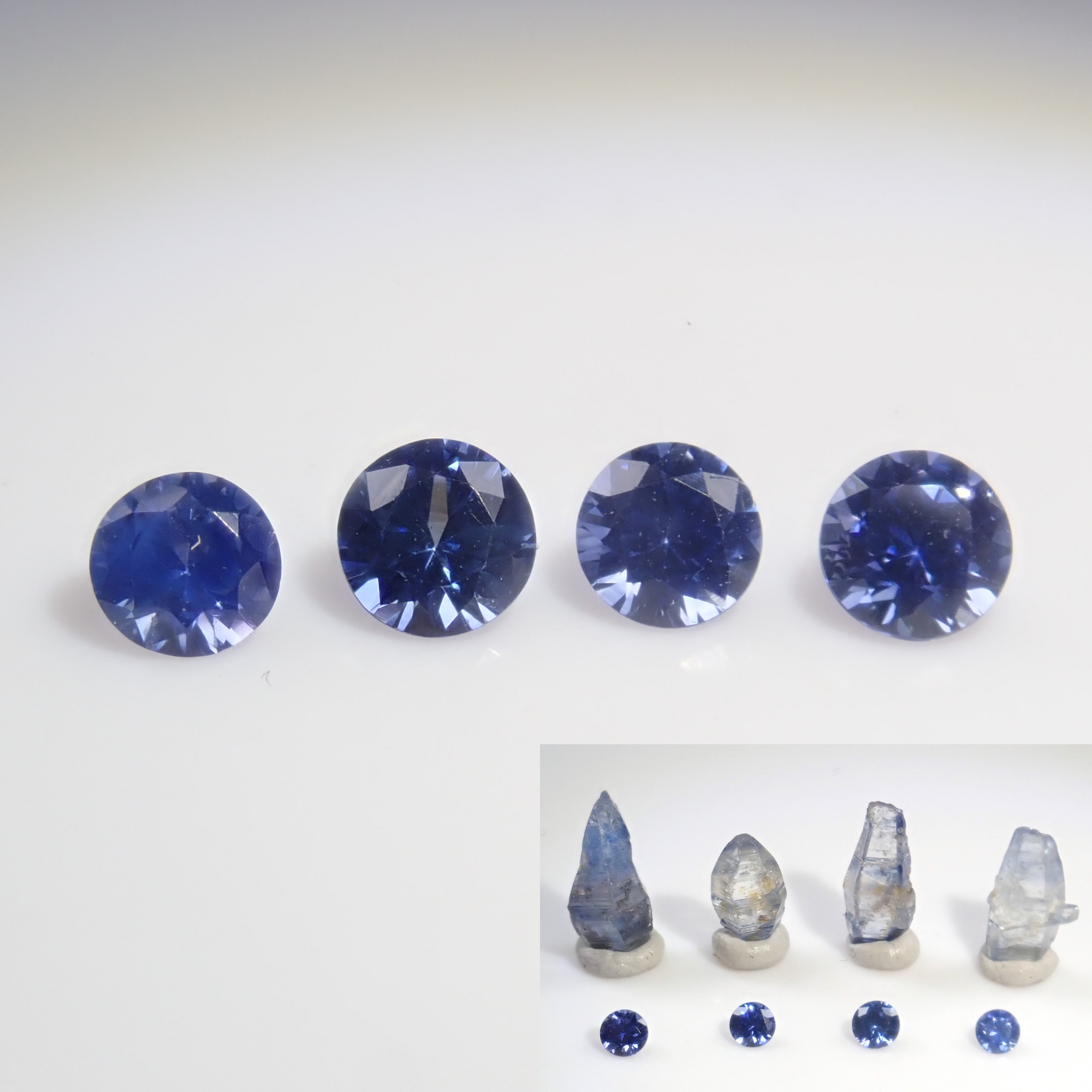 Limited to 4 sets: Sri Lankan sapphire (2.5mm, round cut) and Sri Lankan glass body set of 2 stones. Discounts available for multiple purchases.