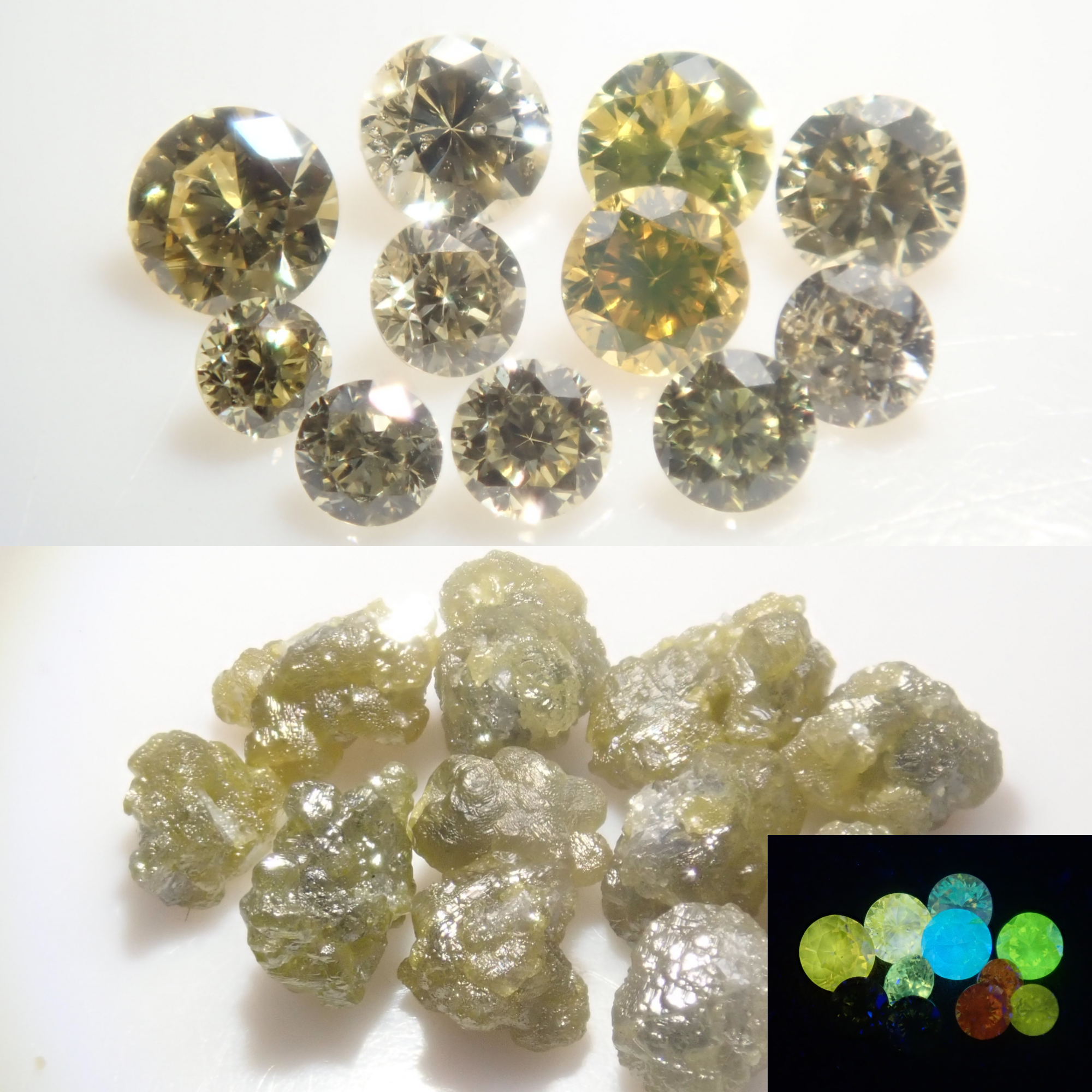 ダイヤモンド原石 グリーンダイヤ? マックル 6石セット ダイヤガチャ💎イエローダイヤモンド原石・ルース2石セット