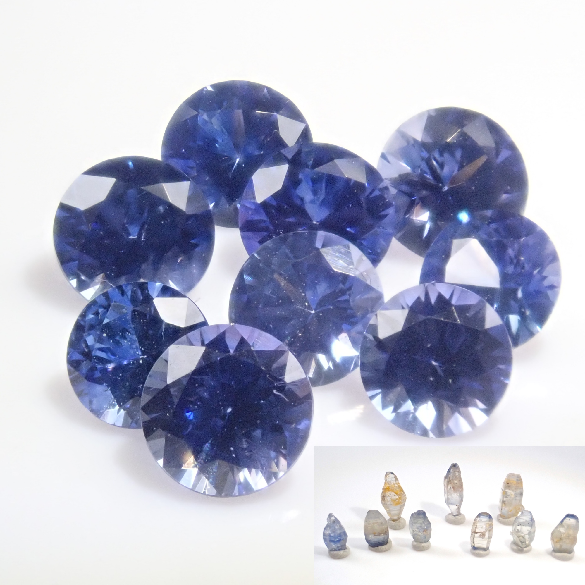 《限定9セット》スリランカ産サファイア(3.0-3.5mm,ラウンドカット)・スリランカ産グラスボディ2石セット《複数購入割引有り》