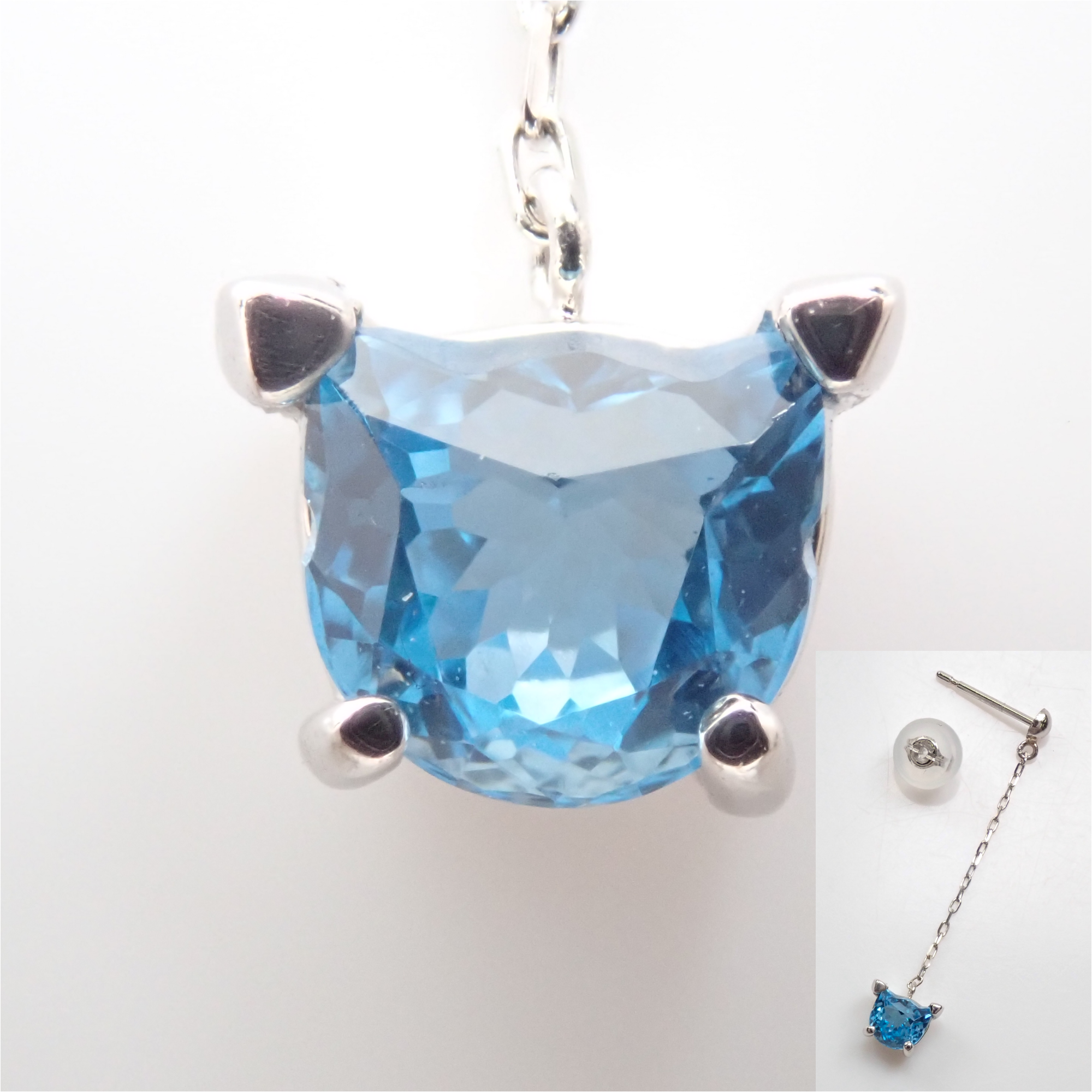 【9/7 22時販売】Pt900ブラジル産スイスブルートパーズ0.41ct 猫カットピアス