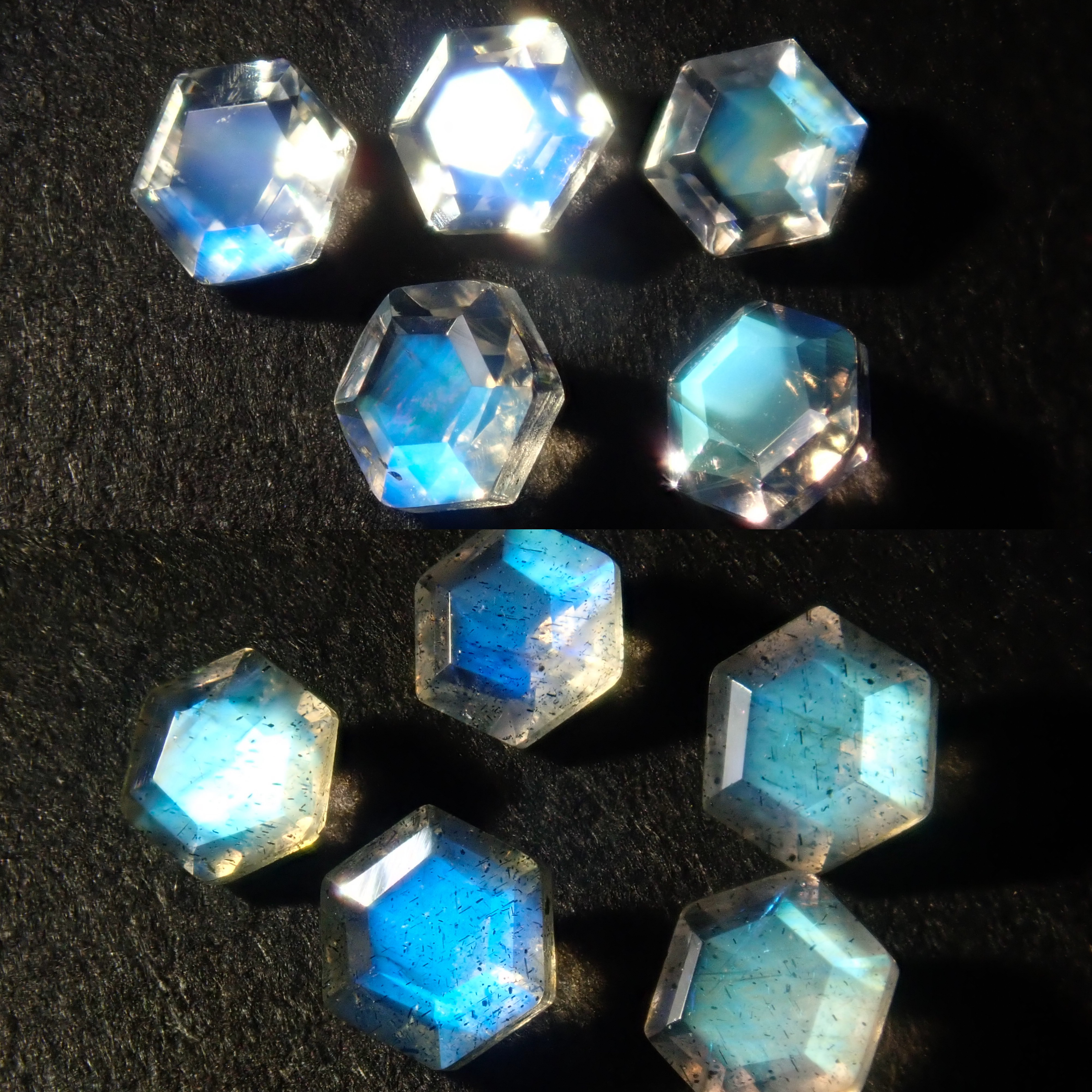 Limited to 23 stones: Labradorite & Andesine Labradorite 2-stone set (Hexagonal cut, 3mm) Multiple purchase discounts available