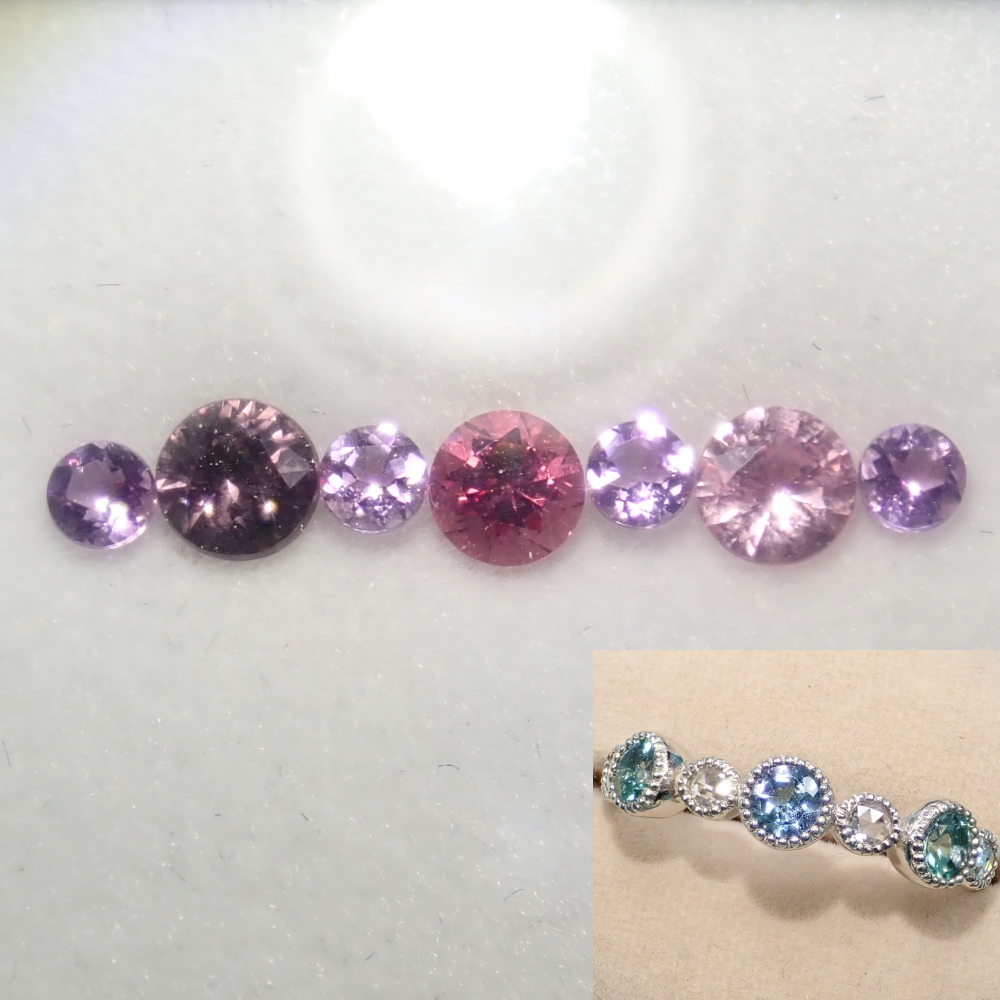 ミャンマー産スピネル・ブラジル産アメジスト7石セット・リング