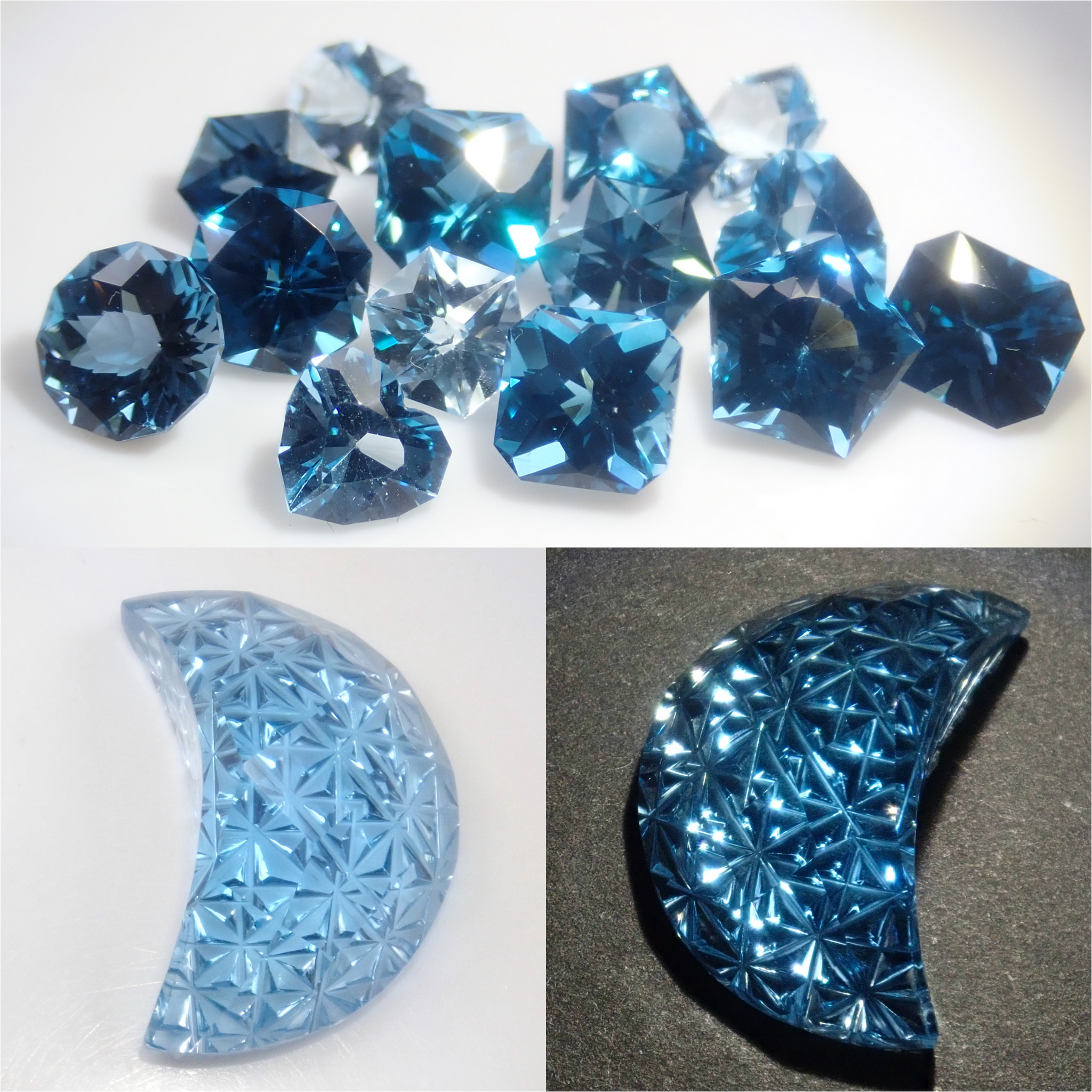限定13石》甲州貴石切子《月型切子》のブルートパーズ10ctを含むブルー
