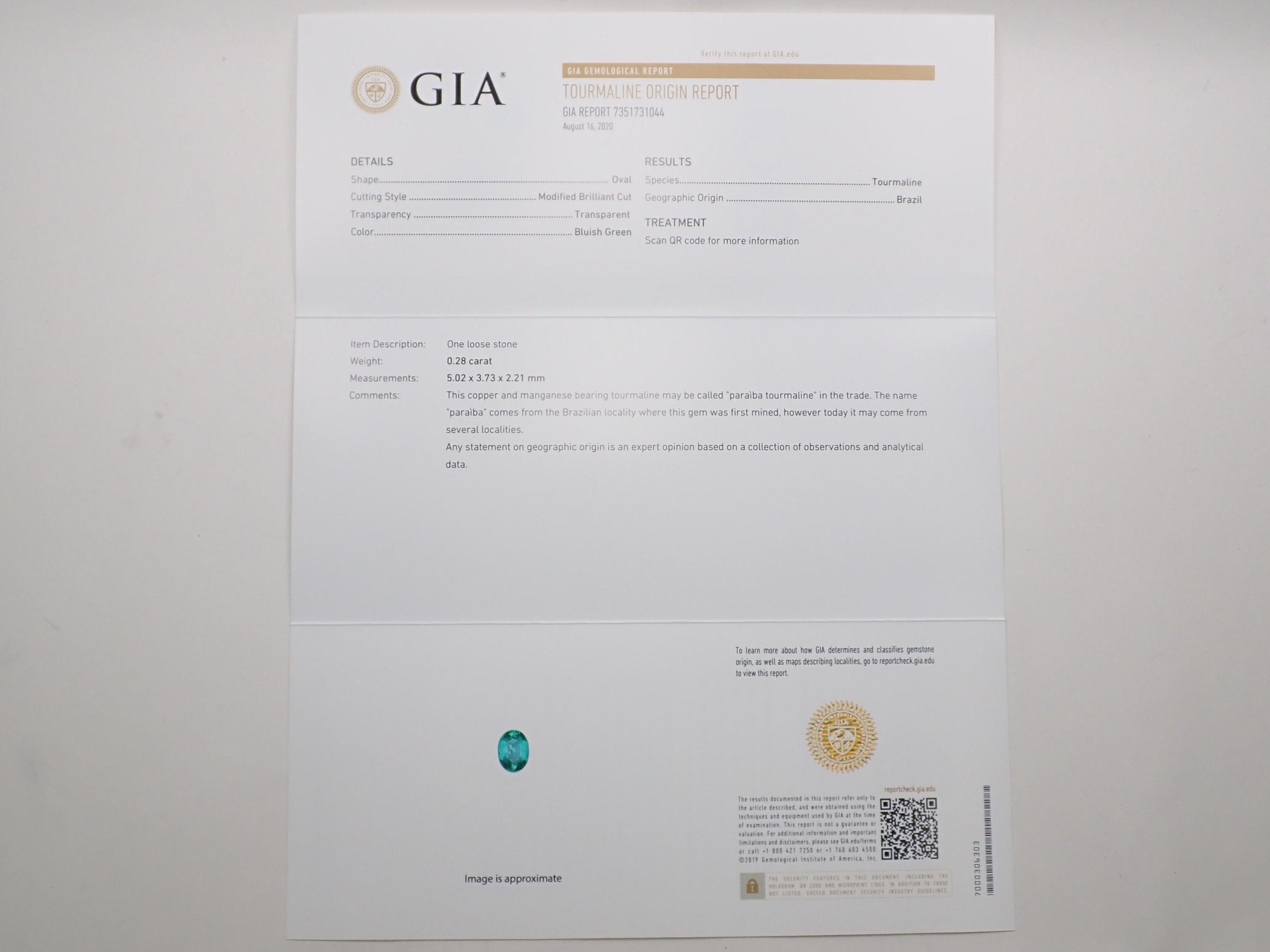 ブラジル産パライバトルマリン 0.28ctルース GIA付 - KARATZ STORE|カラッツSTORE