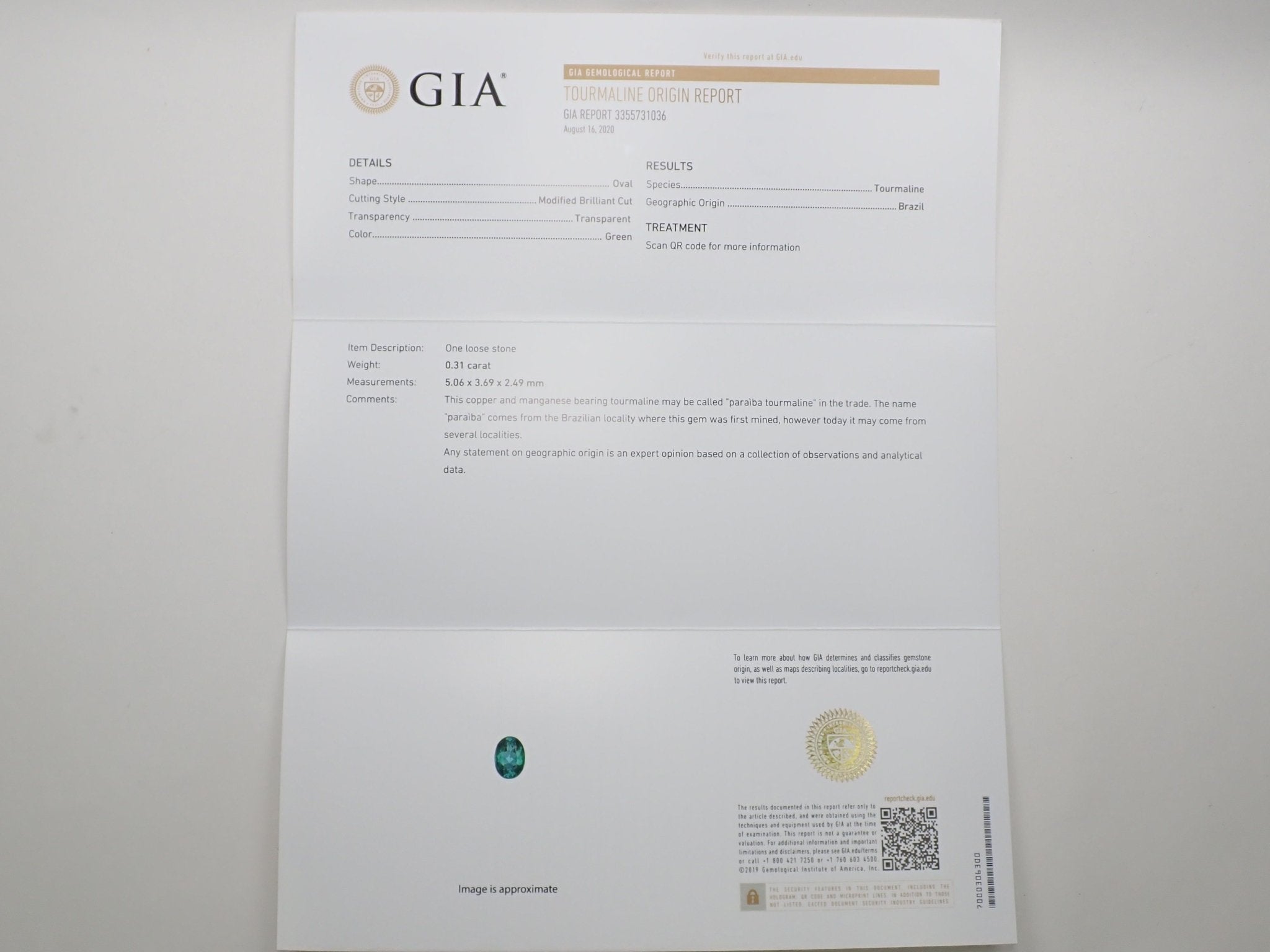 ブラジル産パライバトルマリン 0.31ctルース GIA付 - KARATZ STORE|カラッツSTORE