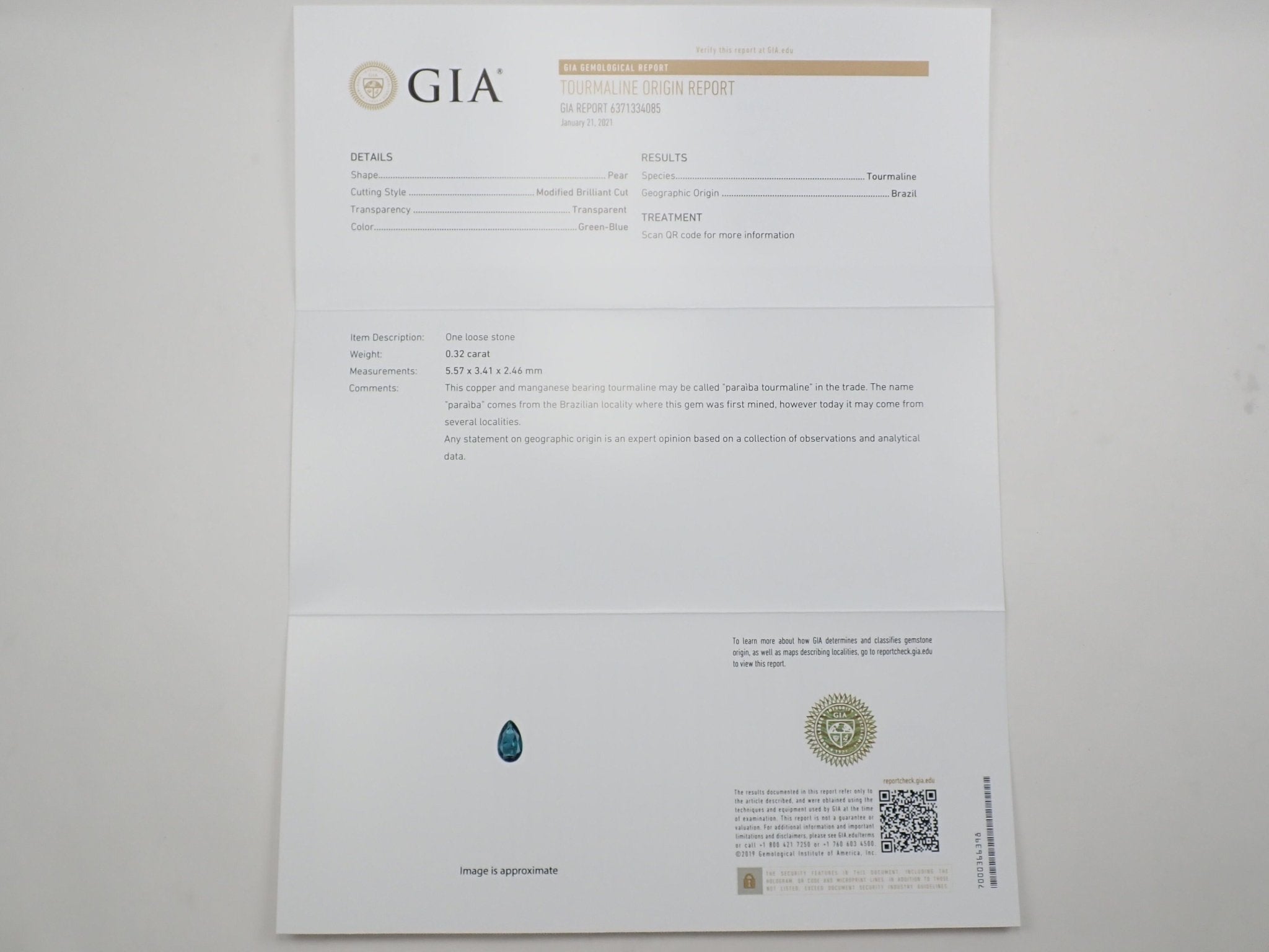 ブラジル産パライバトルマリン 0.32ctルース GIA付 - KARATZ STORE|カラッツSTORE