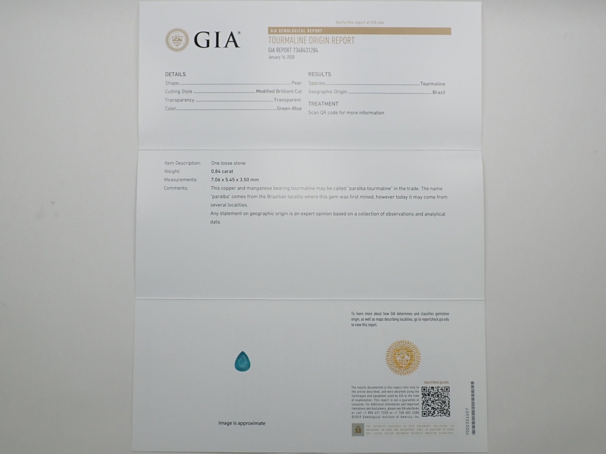 ブラジル産パライバトルマリン 0.84ctルース GIA付 - KARATZ STORE|カラッツSTORE