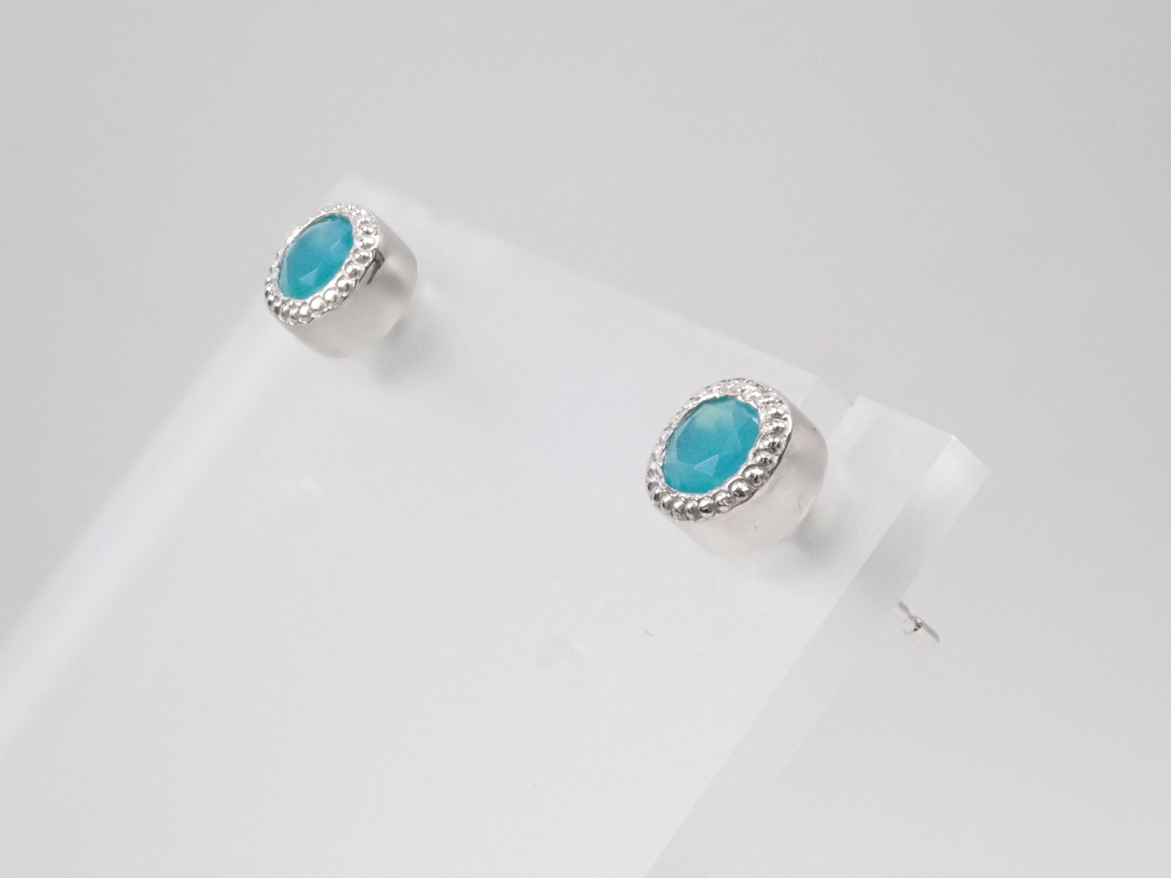 Pt950シーブルーカルセドニーピアス