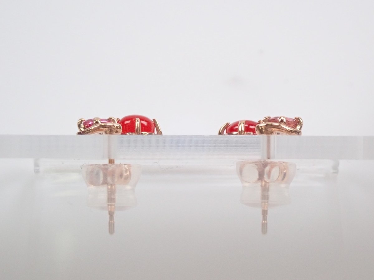 K18血赤珊瑚0.18ct・ピンクトルマリンピアス - カラッツSTORE