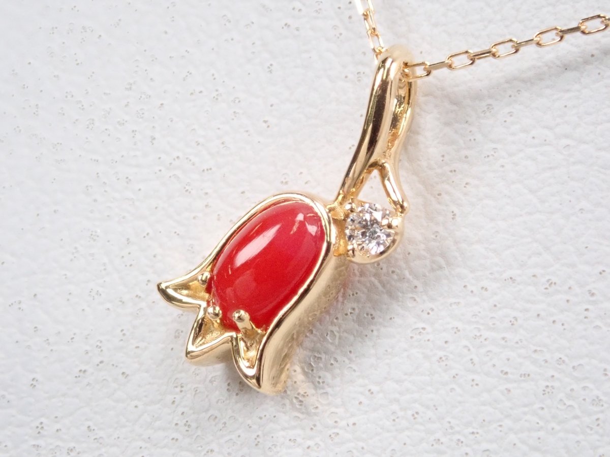 K18血赤珊瑚0.24ct ペンダント(ネックレス) - カラッツSTORE