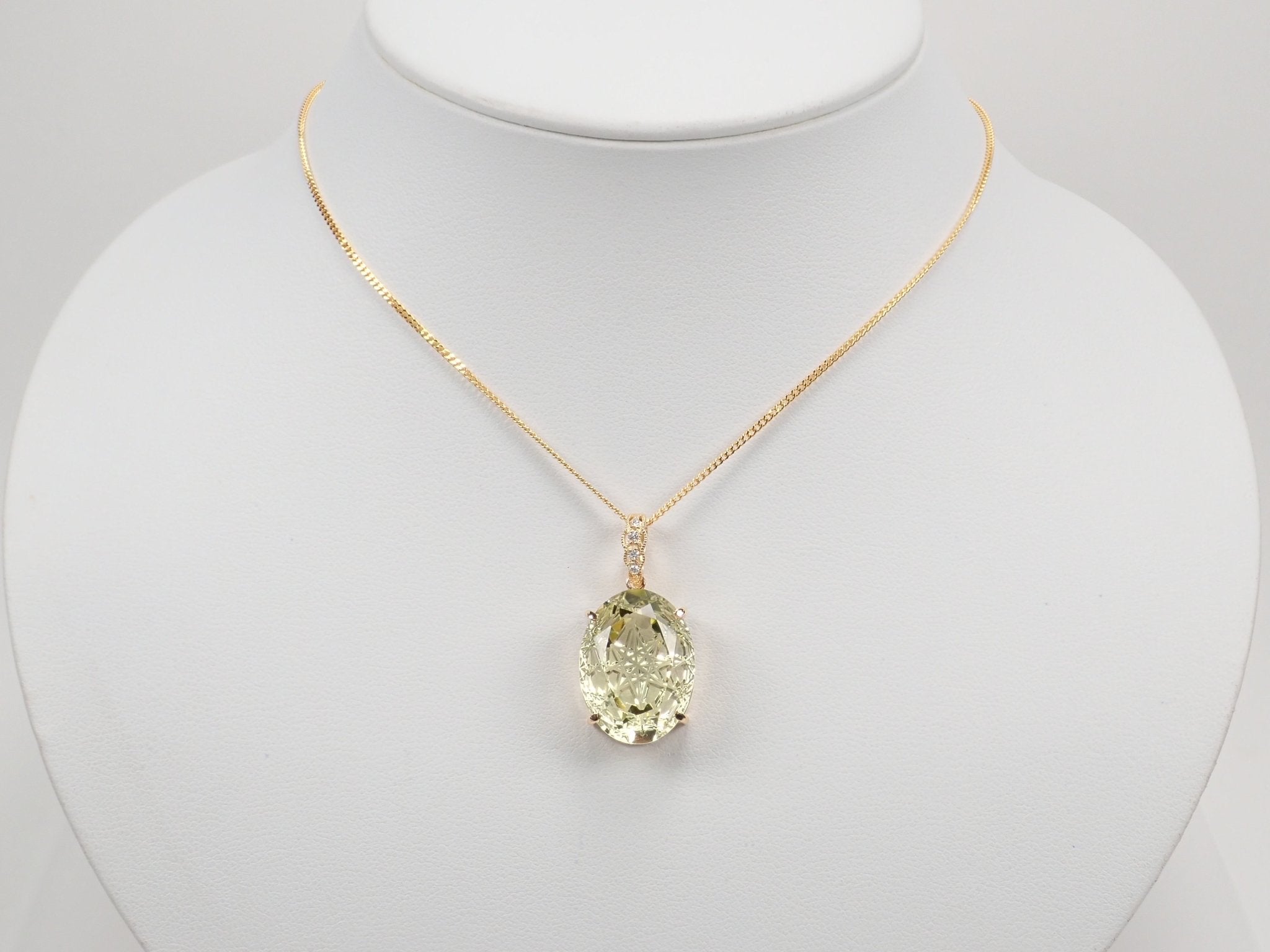 K18レモンクォーツ16.465ct・ダイヤモンドペンダント(甲州貴石切子) - KARATZ STORE|カラッツSTORE