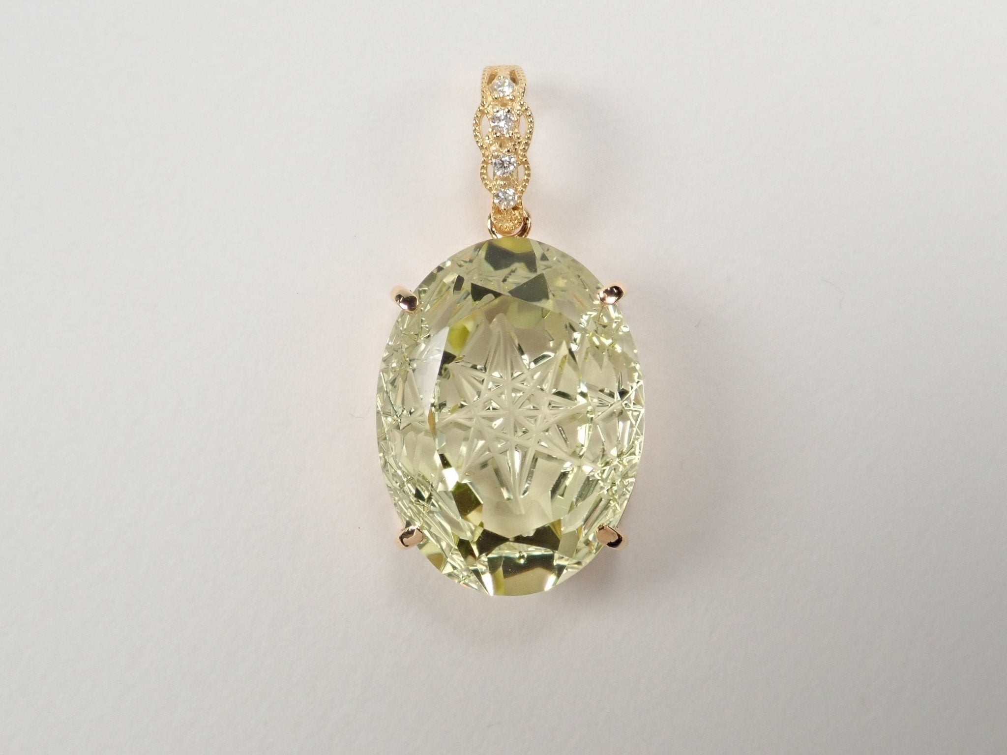 K18レモンクォーツ16.465ct・ダイヤモンドペンダント(甲州貴石切子) - KARATZ STORE|カラッツSTORE