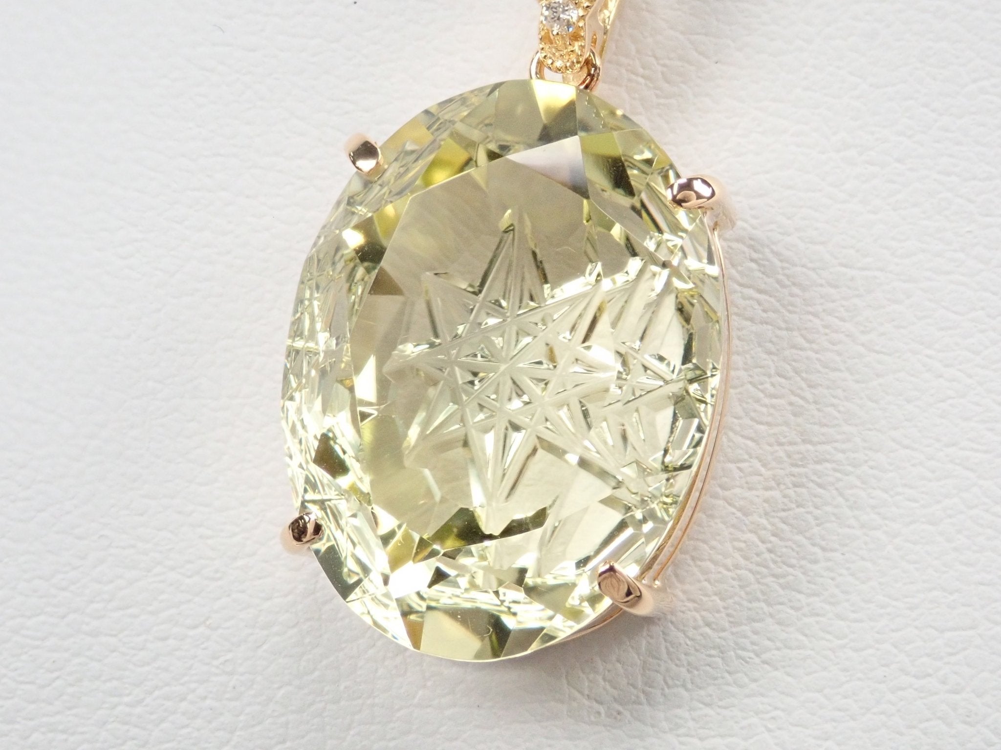 K18レモンクォーツ16.465ct・ダイヤモンドペンダント(甲州貴石切子) - KARATZ STORE|カラッツSTORE