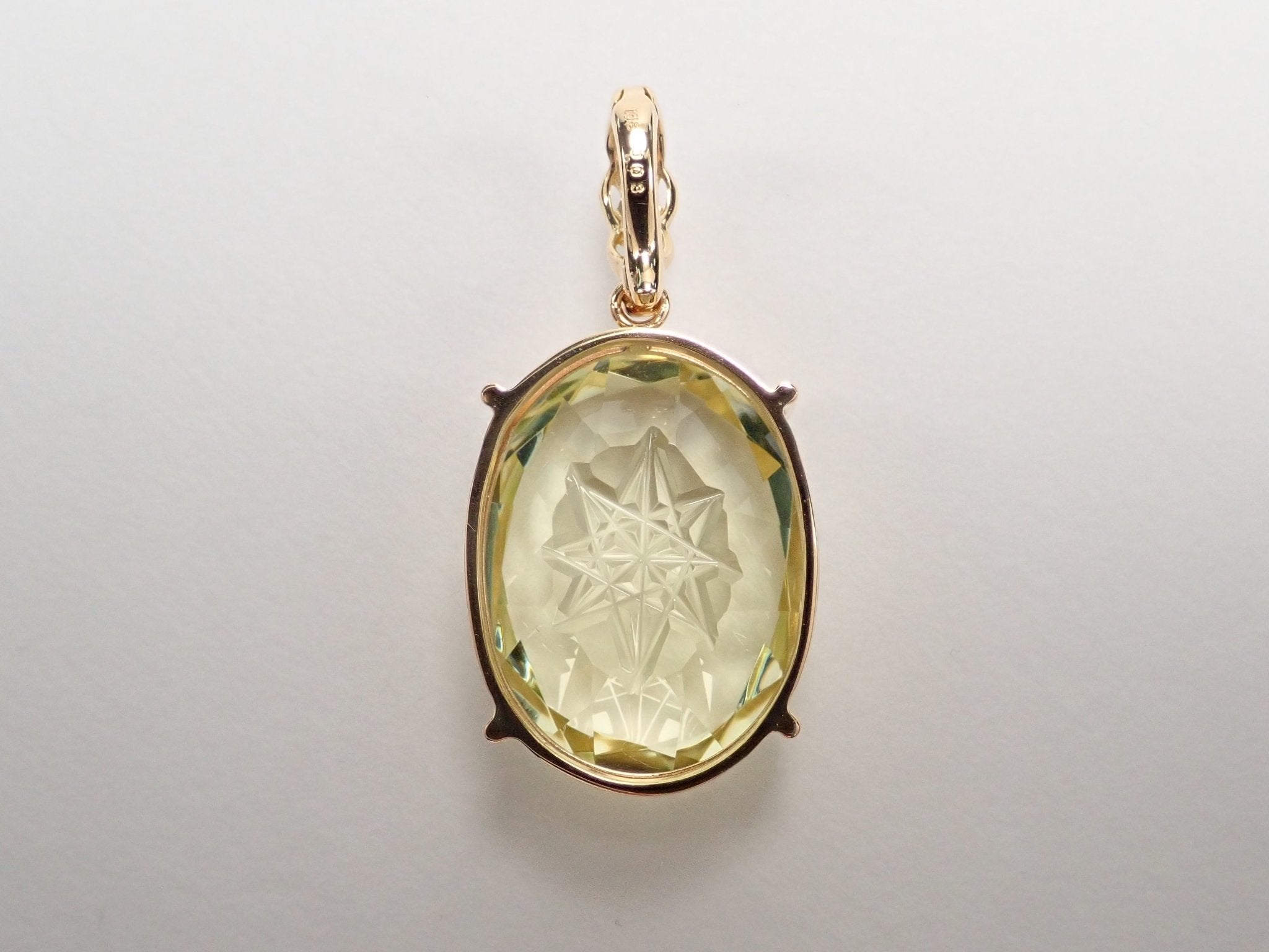 K18レモンクォーツ16.465ct・ダイヤモンドペンダント(甲州貴石切子) - KARATZ STORE|カラッツSTORE