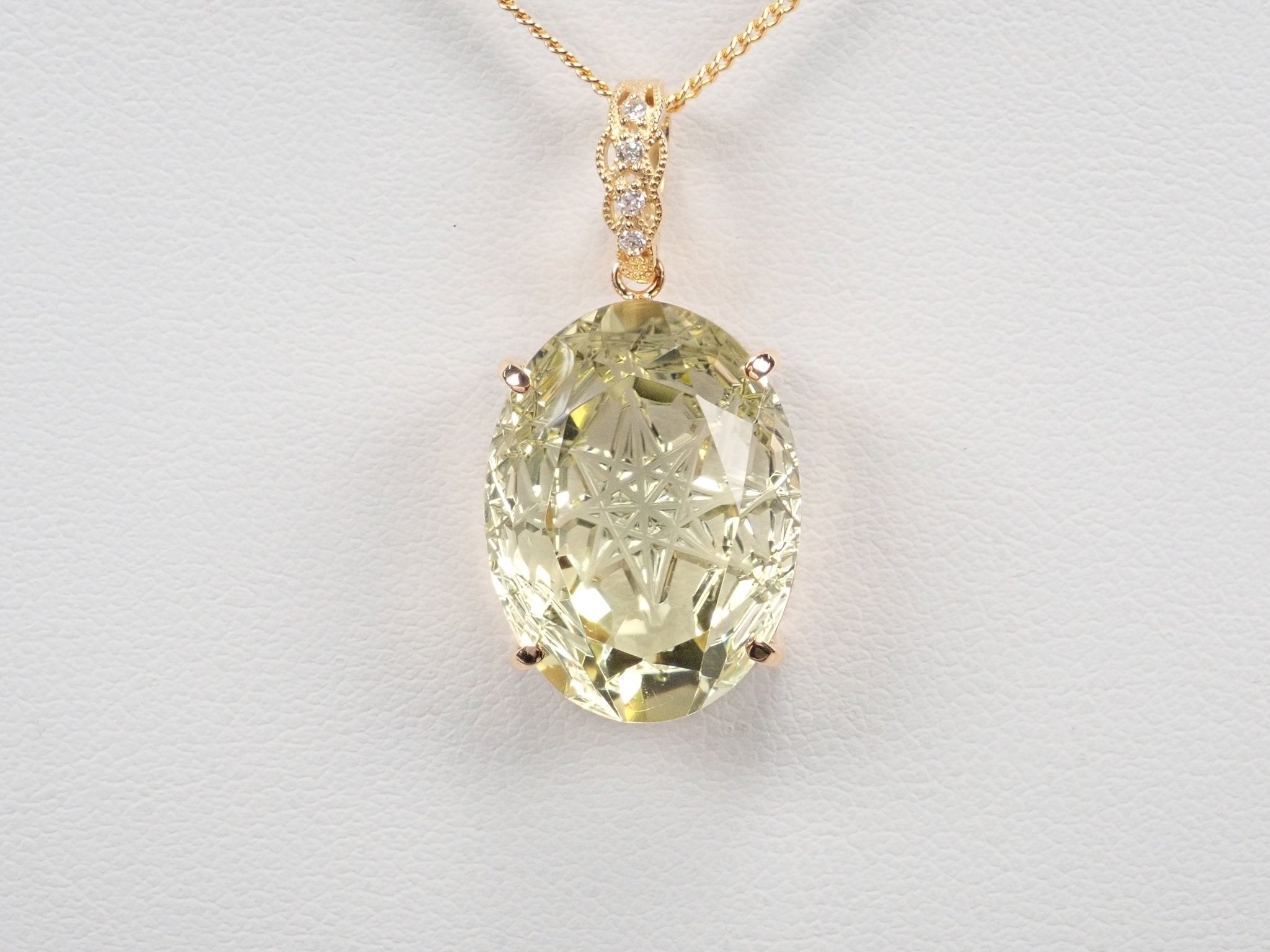 K18レモンクォーツ16.465ct・ダイヤモンドペンダント(甲州貴石切子) - KARATZ STORE|カラッツSTORE
