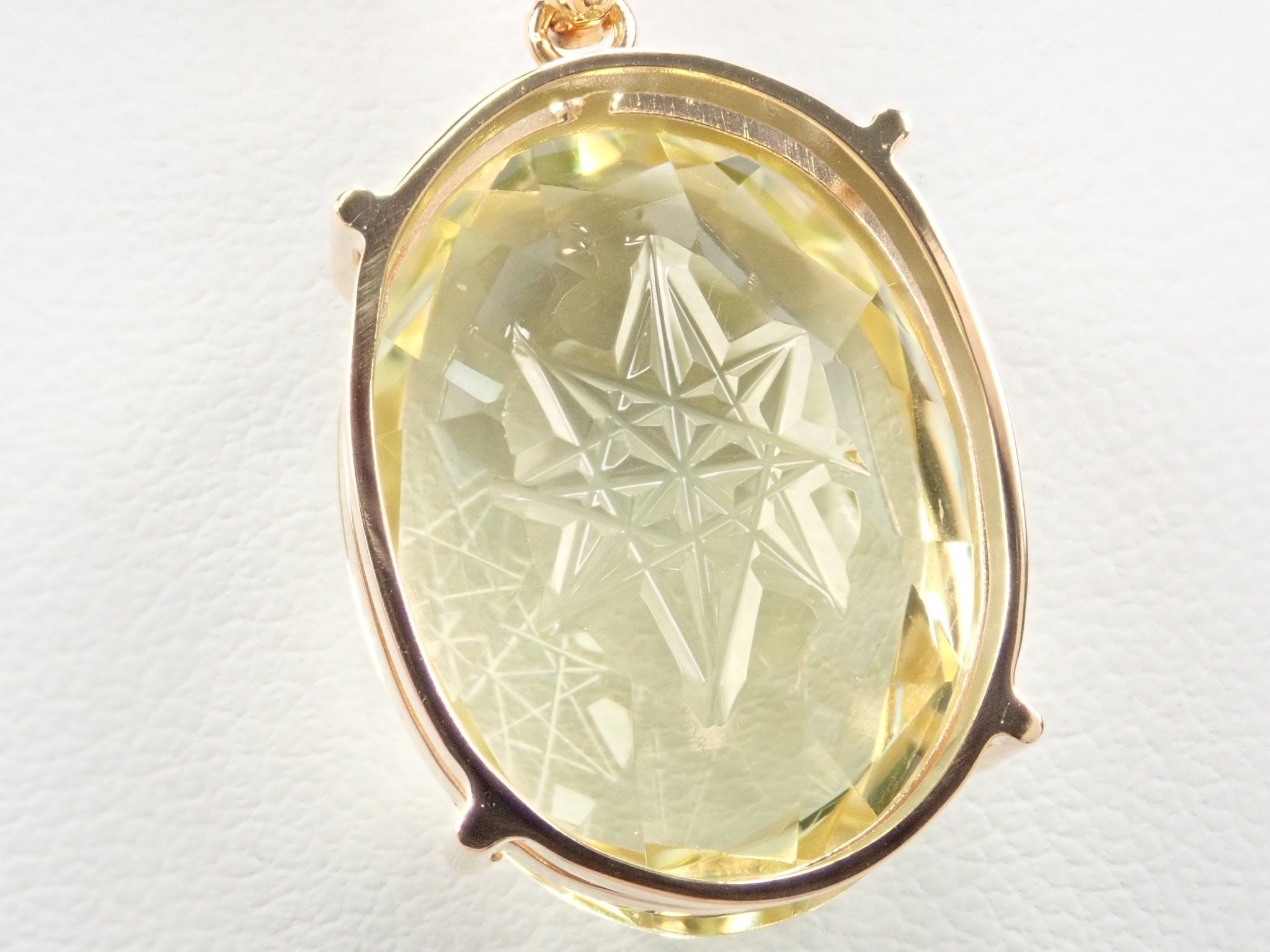 K18レモンクォーツ16.465ct・ダイヤモンドペンダント(甲州貴石切子) - KARATZ STORE|カラッツSTORE