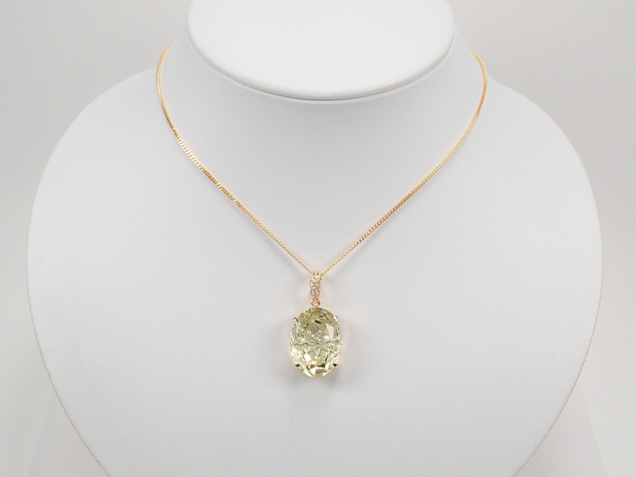 K18レモンクォーツ16.465ct・ダイヤモンドペンダント(甲州貴石切子) - KARATZ STORE|カラッツSTORE